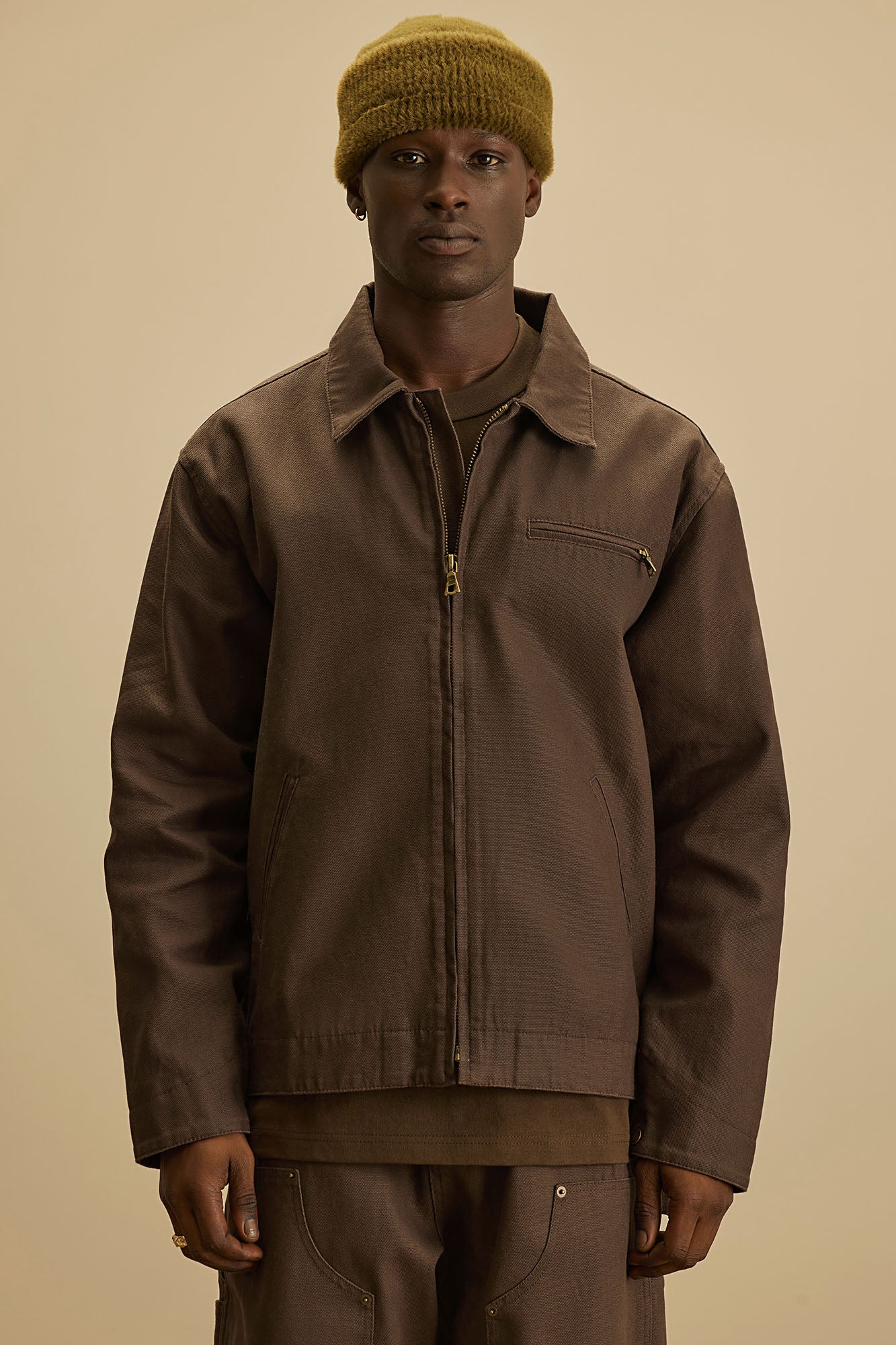 Alexander Utility Canvas Zip Work Jacket - Brown - Image 3