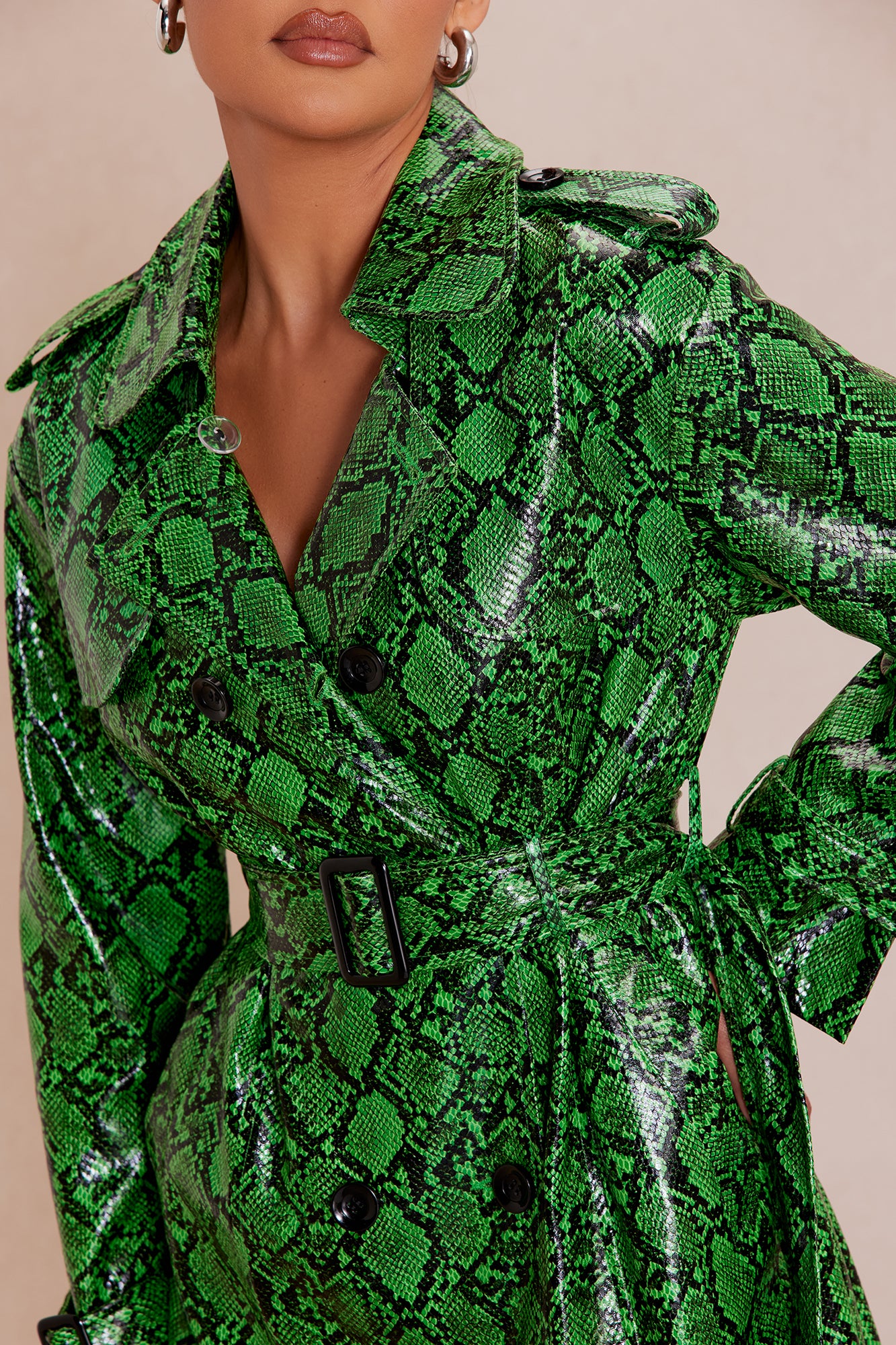 Denise Snake Trench Coat - Green/combo - Image 3
