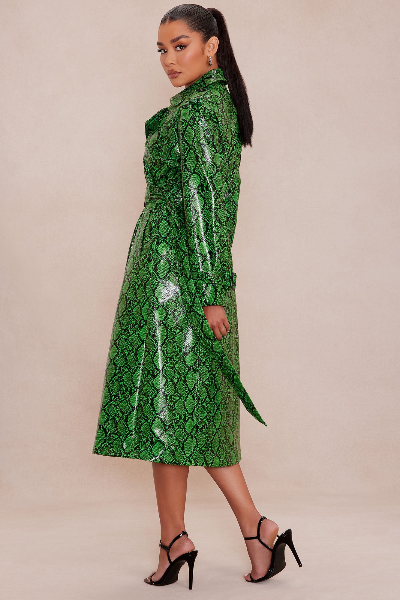 Denise Snake Trench Coat - Green/combo - Image 4