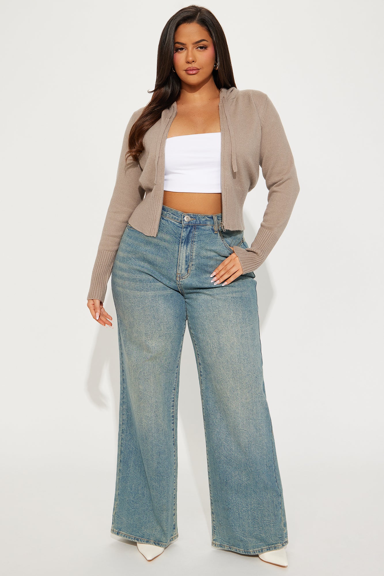 Lana Zip Up Sweater - Oatmeal - Image 5
