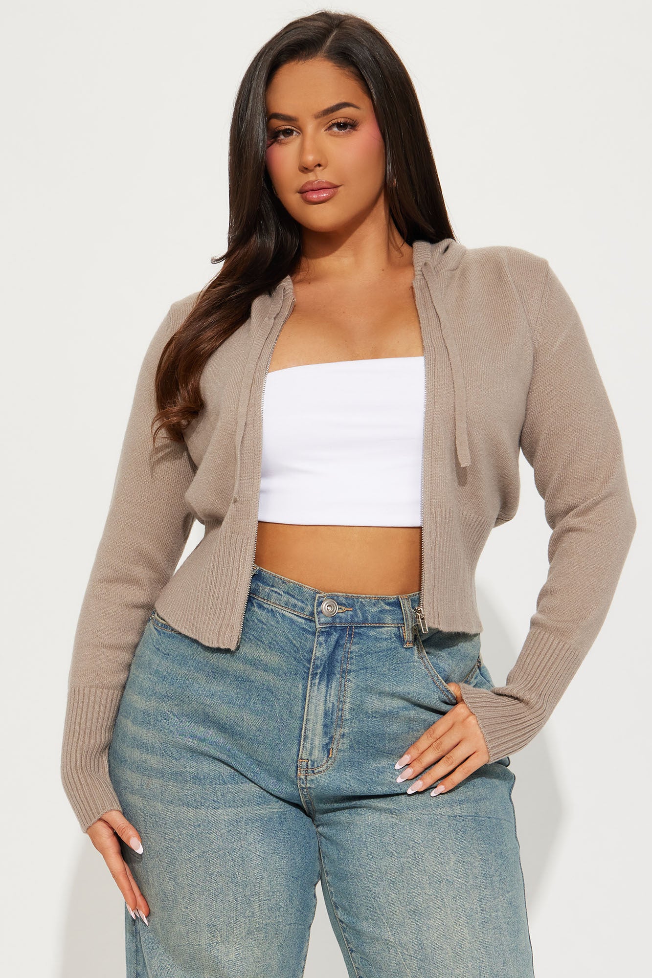 Lana Zip Up Sweater - Oatmeal - Image 4