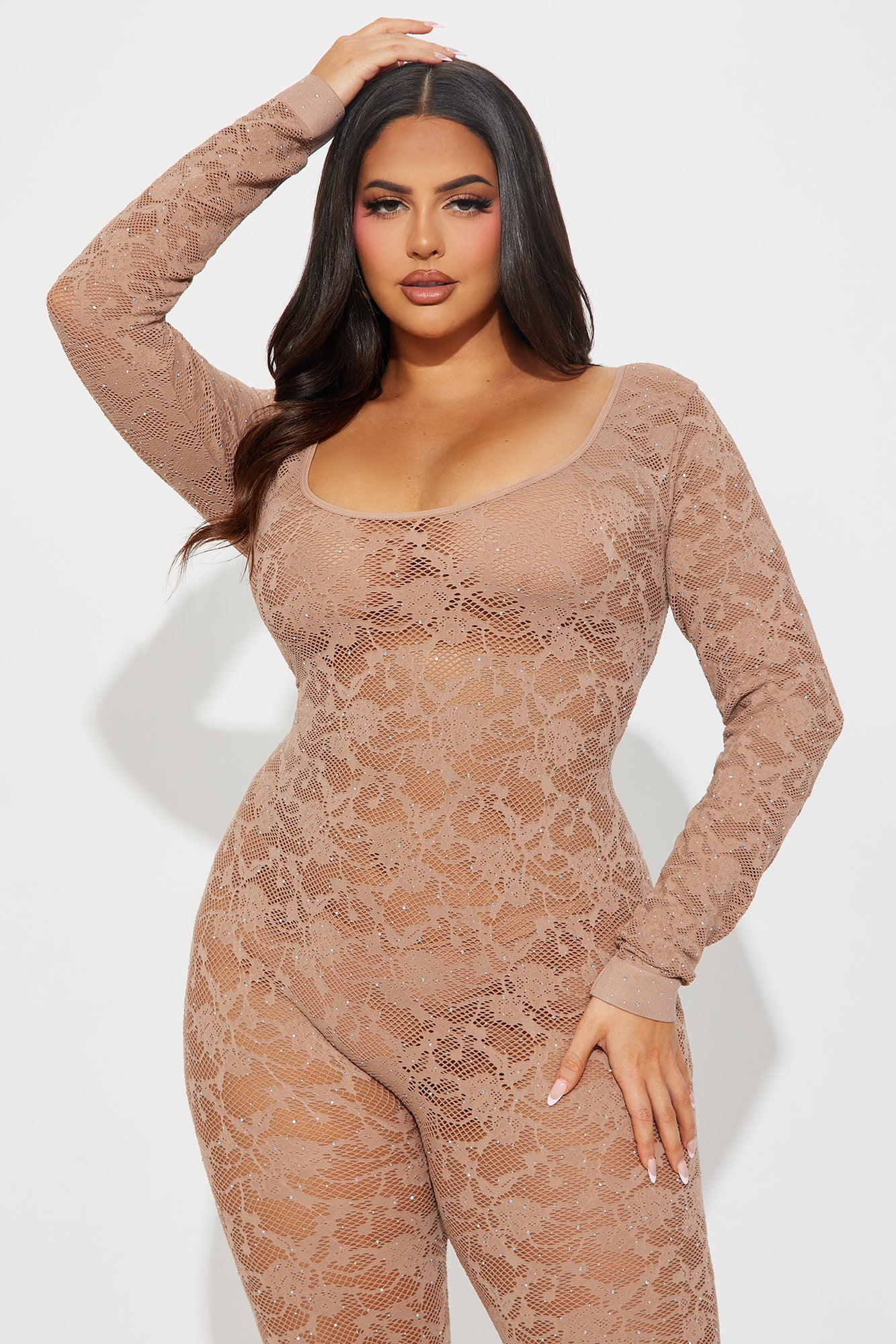 With Amor Embellished Seamless Jumpsuit - Brown - Image 7