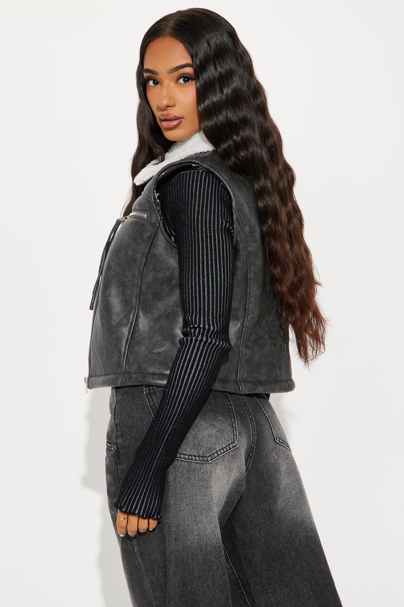 Bailey Washed Faux Leather Vest - Grey - Image 4