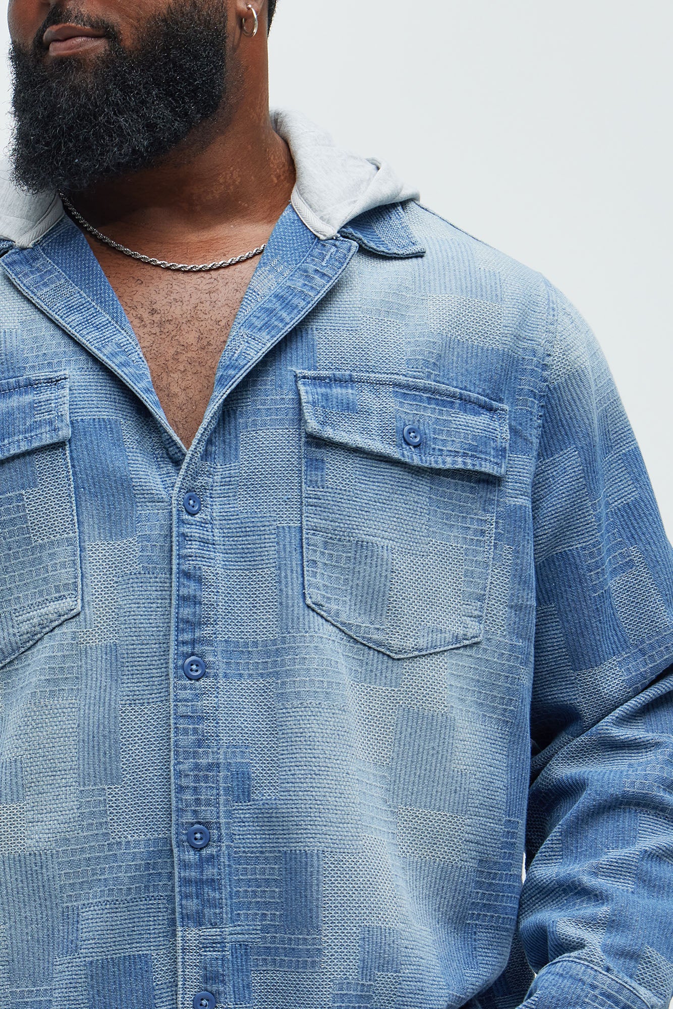 Burney Hooded Denim Shacket - Light Wash - Image 7