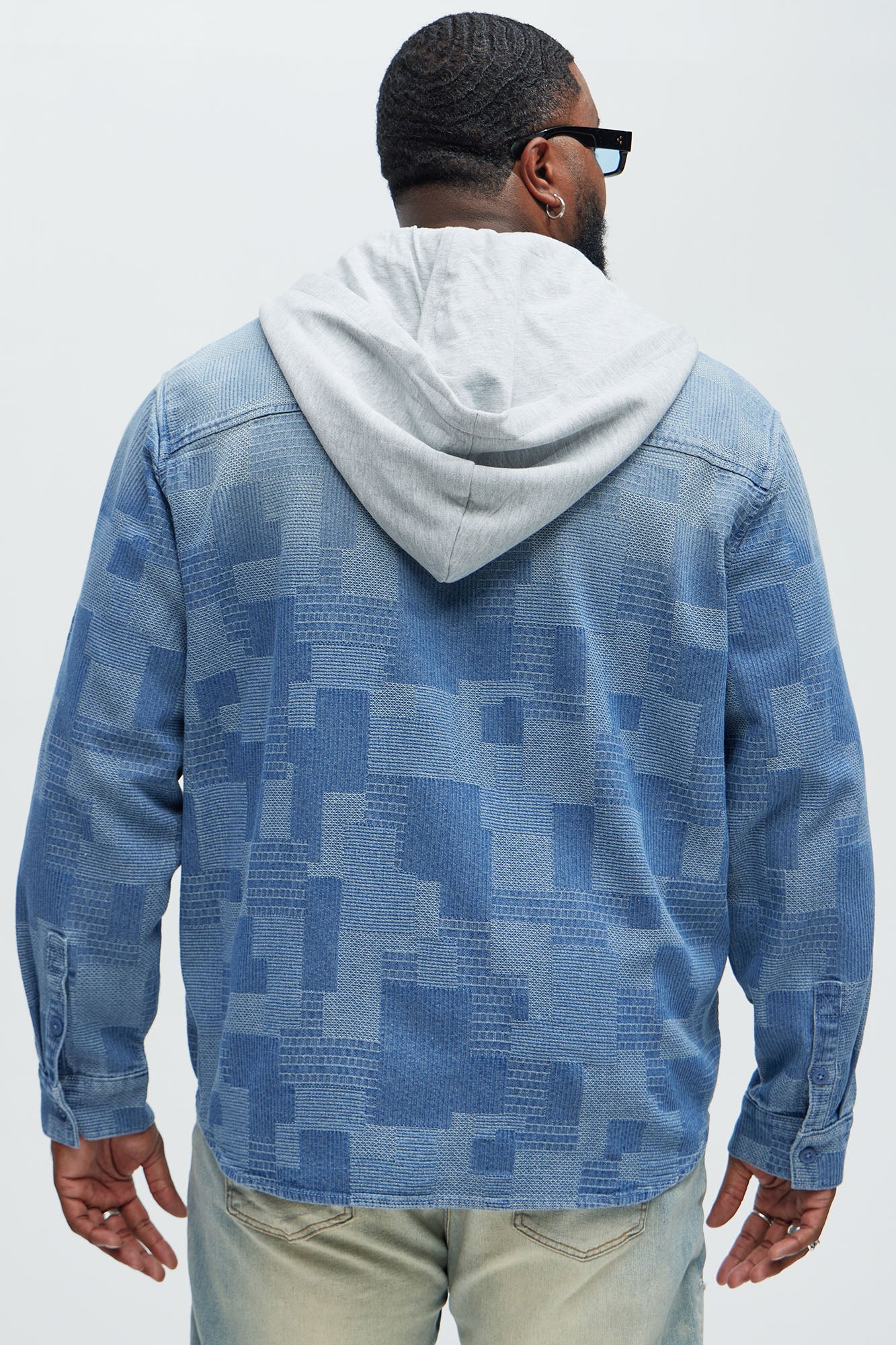Burney Hooded Denim Shacket - Light Wash - Image 8