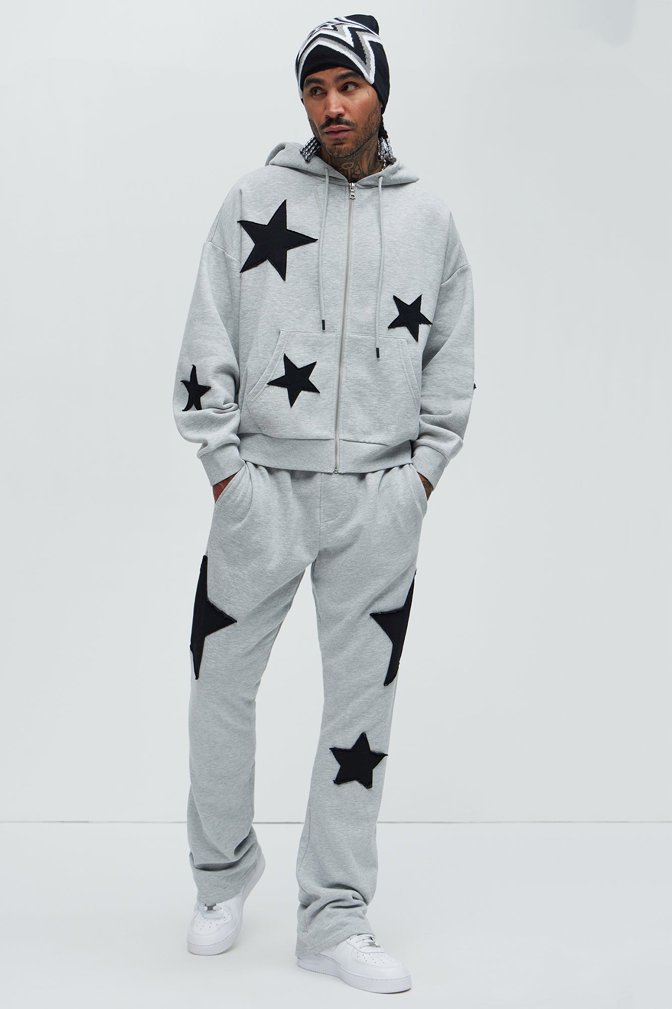 Tyson Stars Skinny Flared Sweatpants - Heather Grey - Image 3