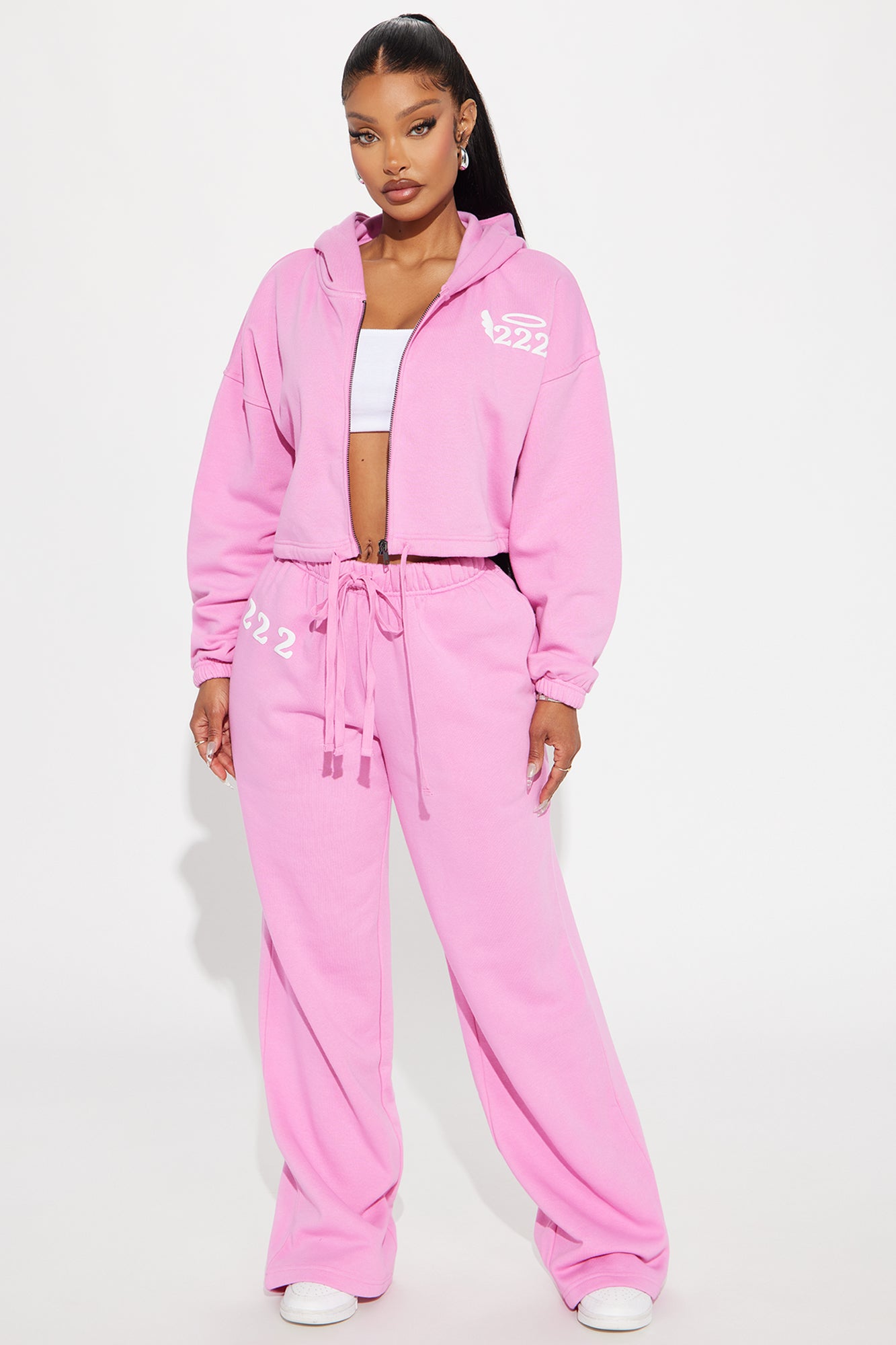 Angel Number Washed Hoodie - Pink - Image 4