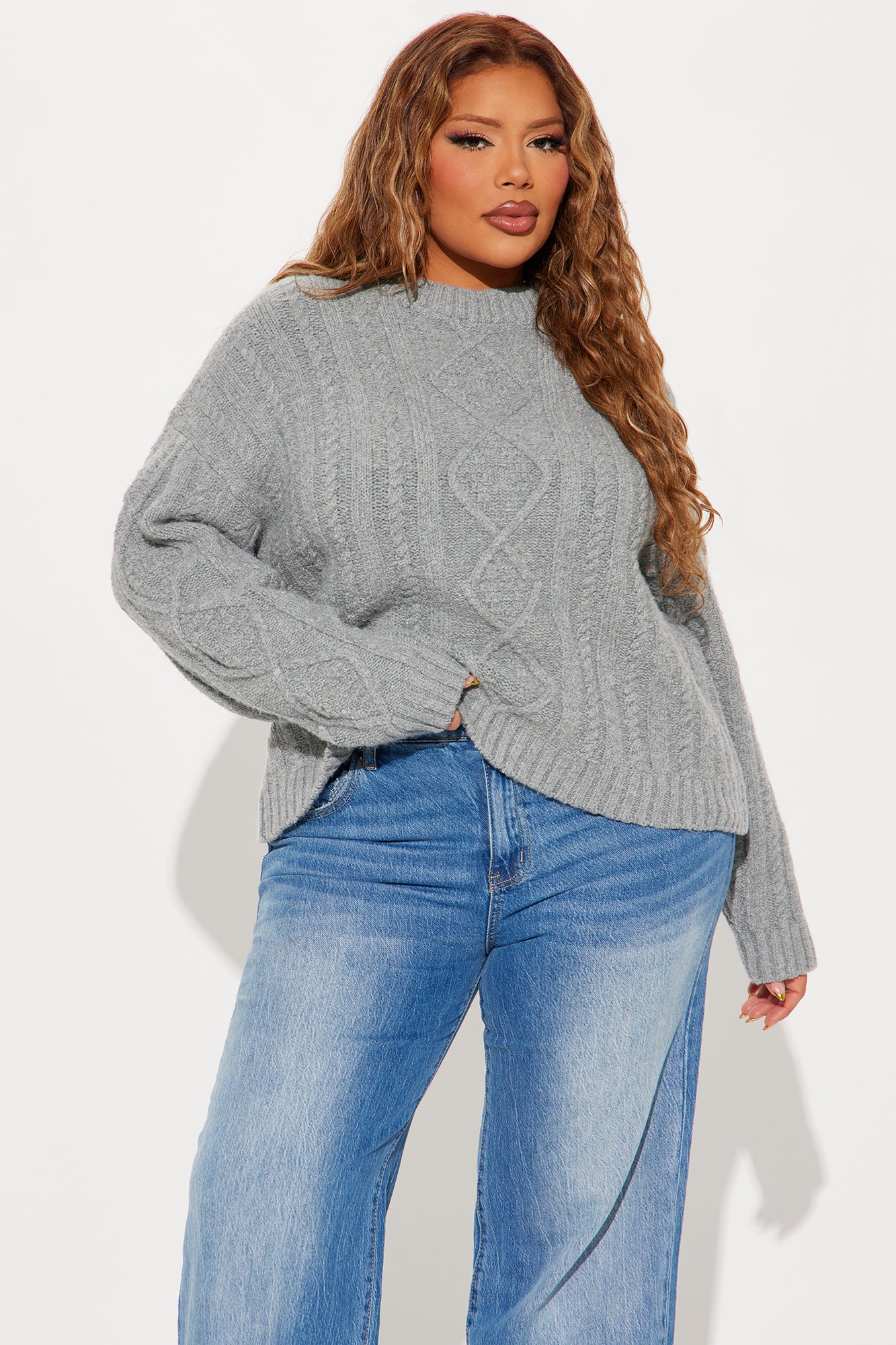 Winter Nights Cable Knit Sweater - Grey - Image 4