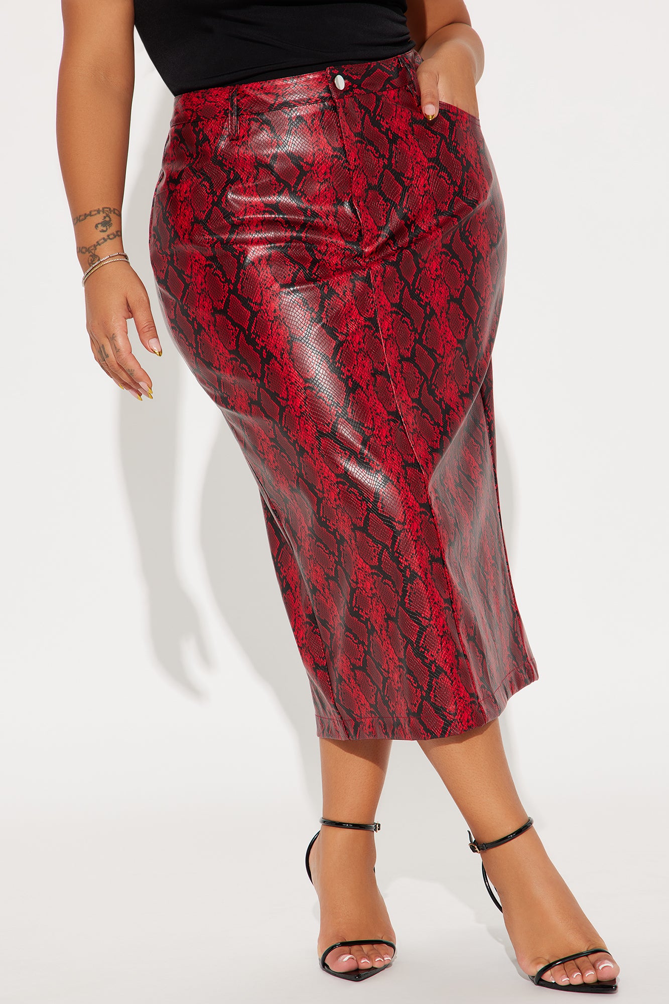 Pay Your Dues Faux Leather Midi Skirt - Red/combo - Image 5