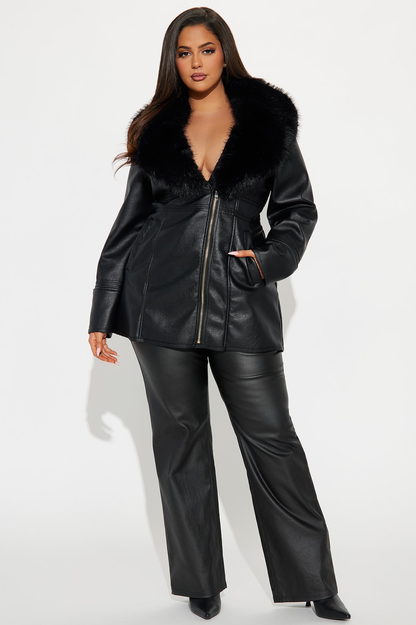 After Hour Faux Leather Coat - Black - Image 5