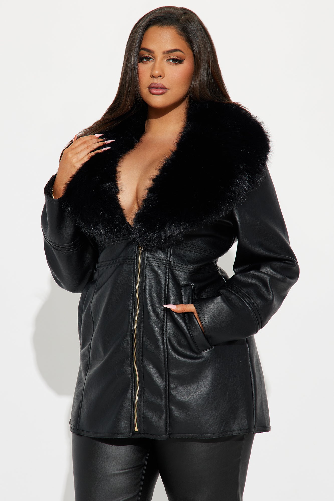 After Hour Faux Leather Coat - Black - Image 4