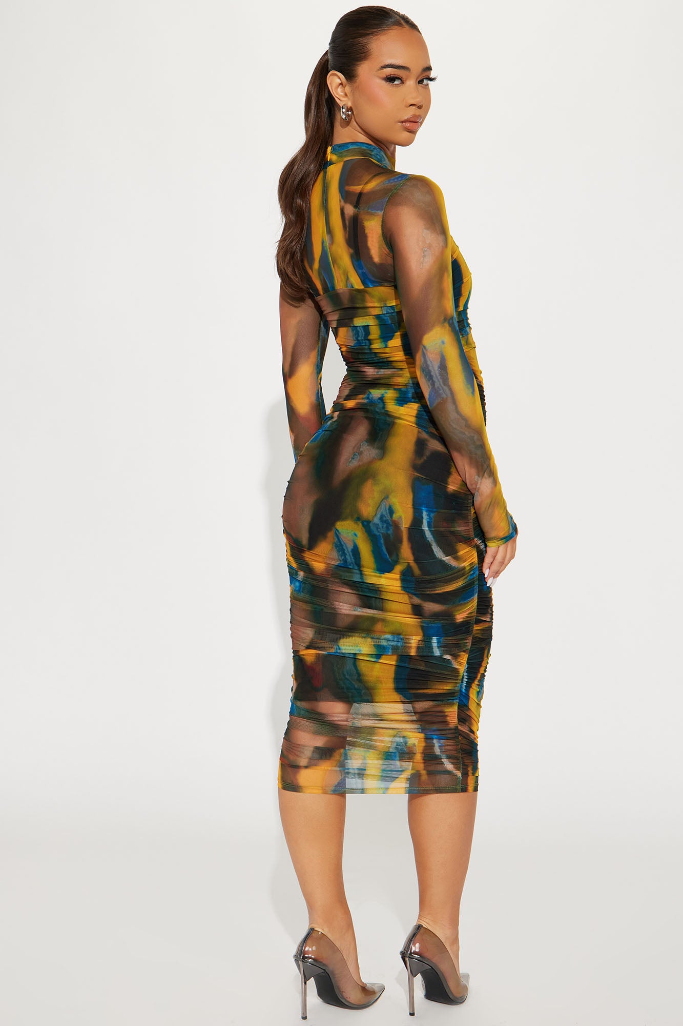 Anais Mesh Midi Dress - Mustard/combo - Image 3