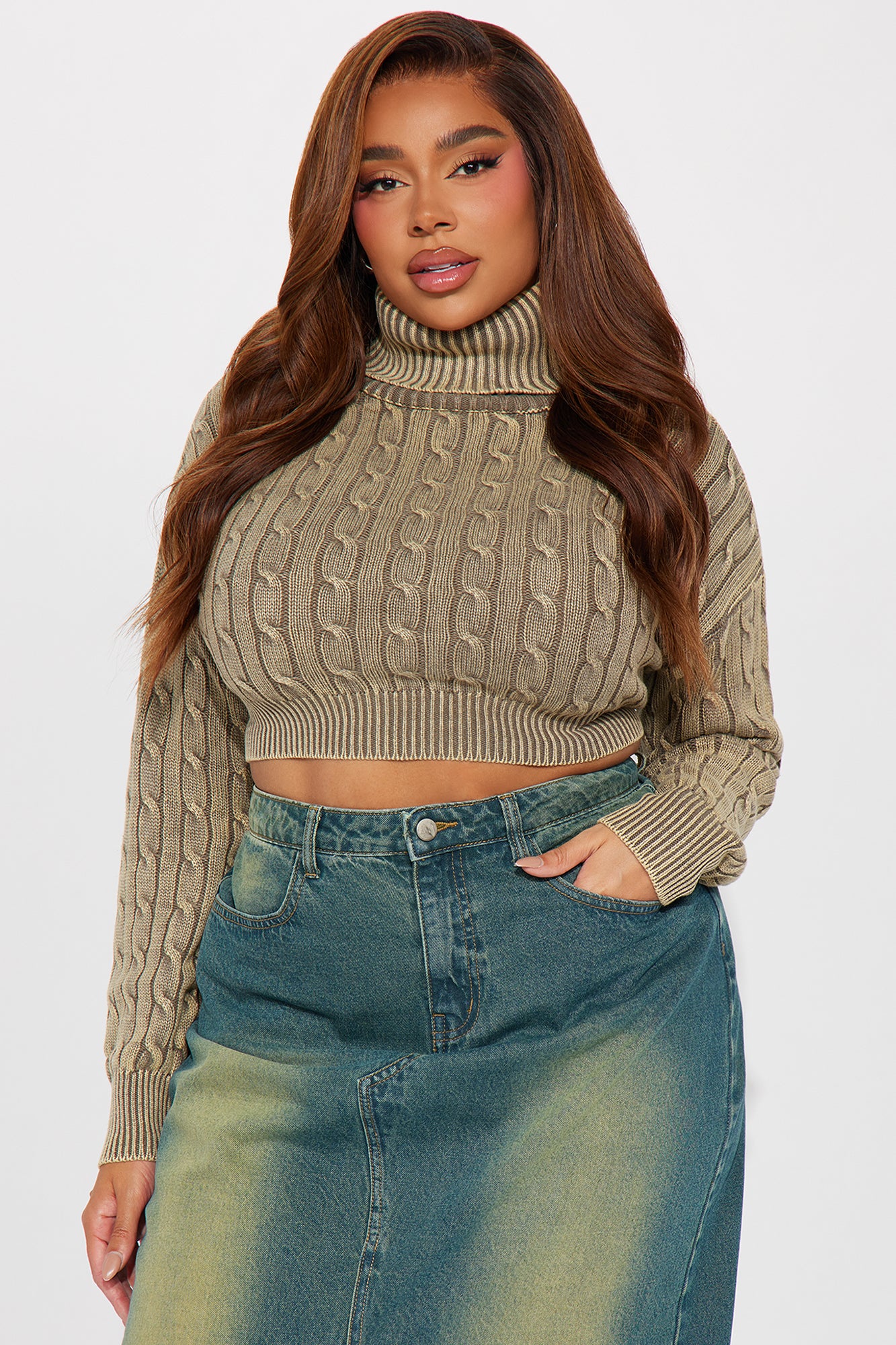 Almost Daily Cable Knit Sweater - Olive - Image 4