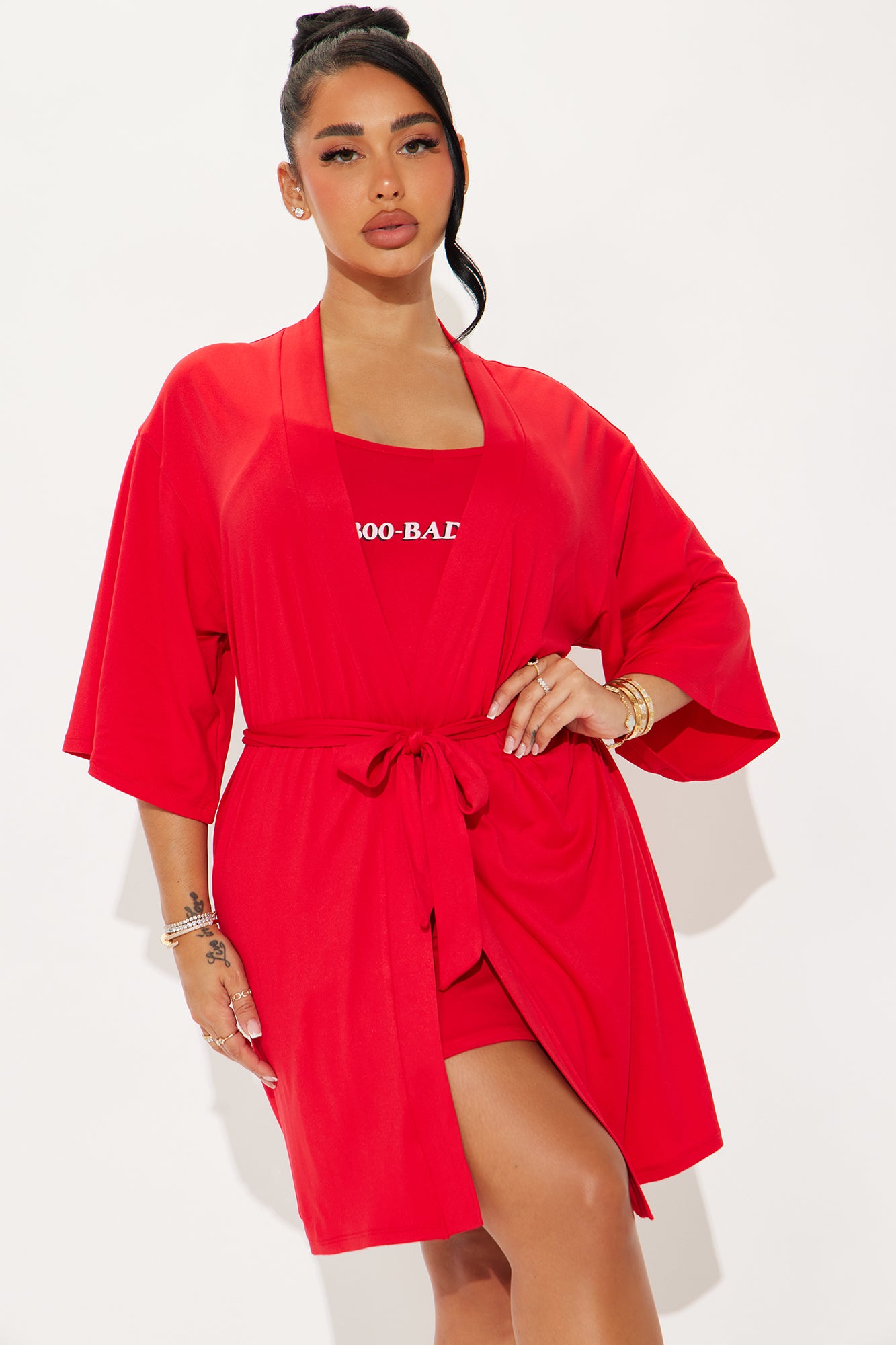 Bad Bitch PJ Robe Set - Red - Image 4