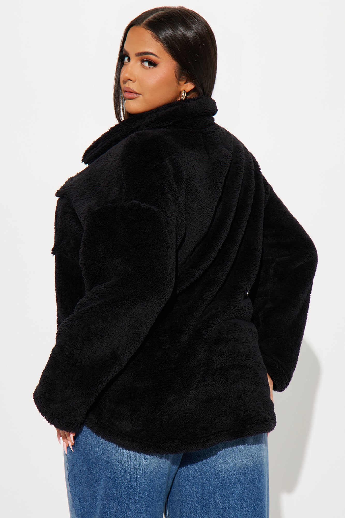 Feels Like Fall Sherpa Shacket - Black - Image 7