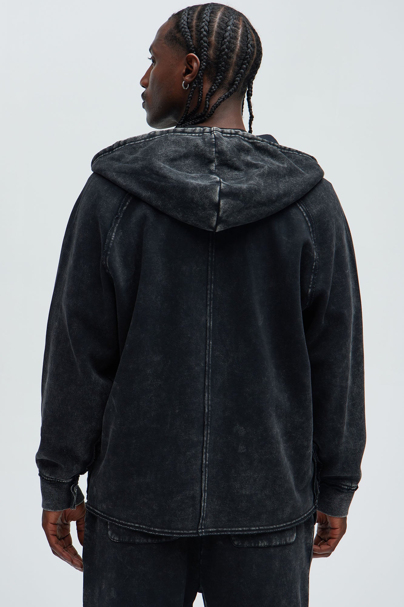 Tyson Oversized Frayed Seams Hoodie - Black - Image 3