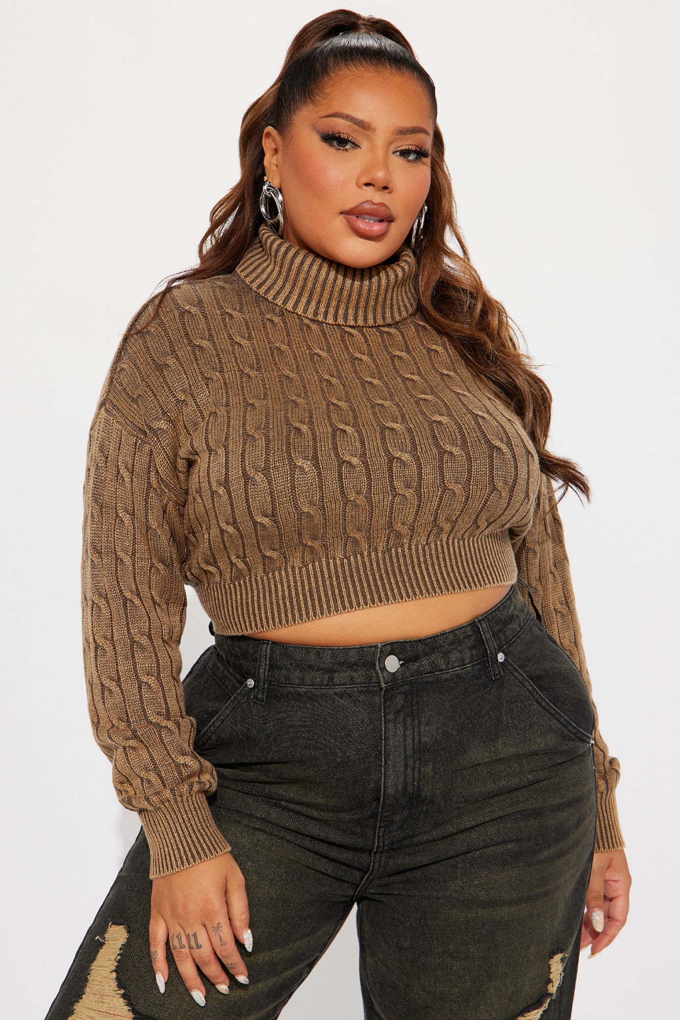 Almost Daily Cable Knit Sweater - Brown - Image 4
