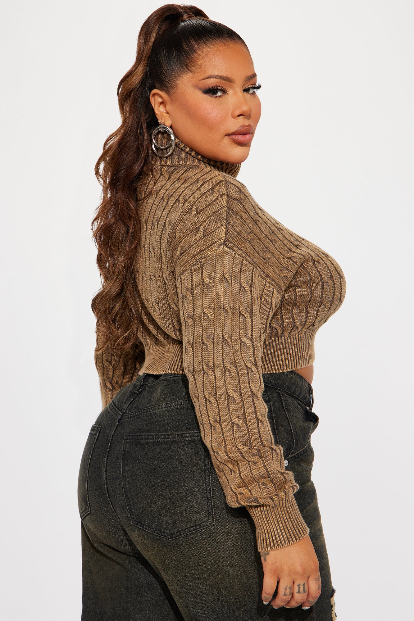 Almost Daily Cable Knit Sweater - Brown - Image 6