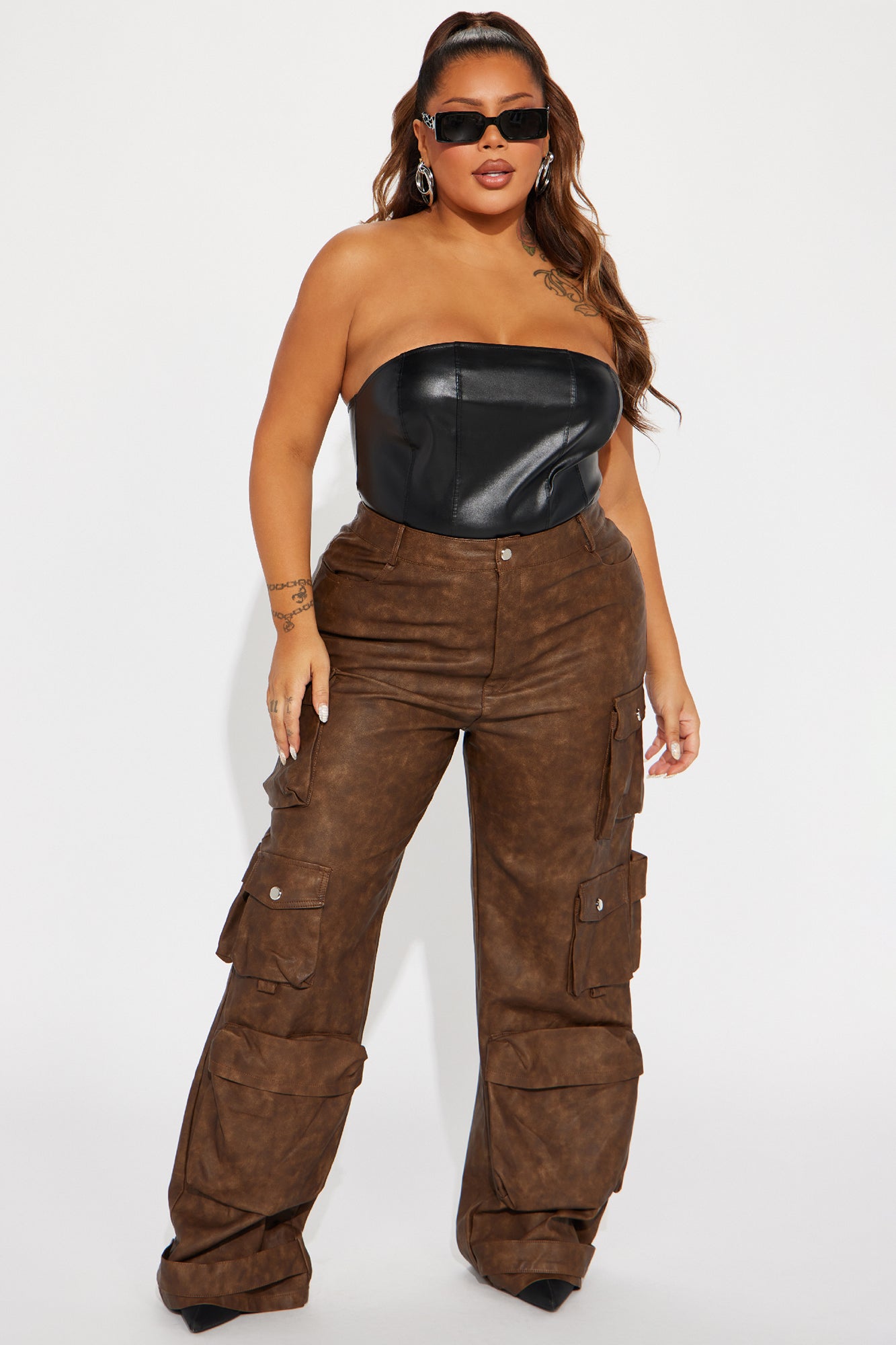 Weekend Warrior Washed Faux Leather Cargo Pant - Brown - Image 6