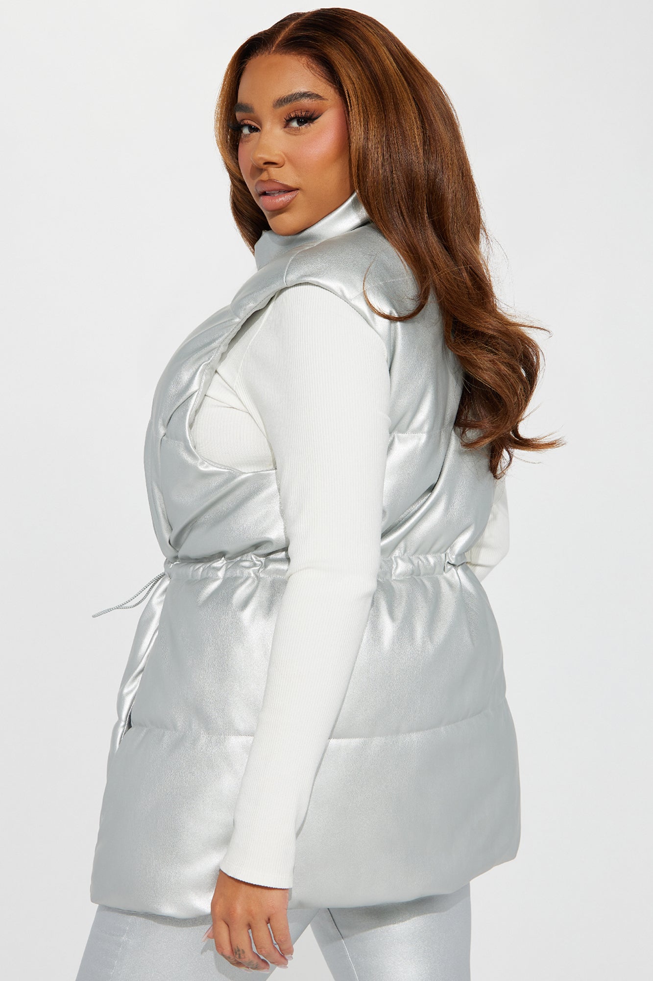 New Scene  Faux Leather Puffer Vest - Silver - Image 6