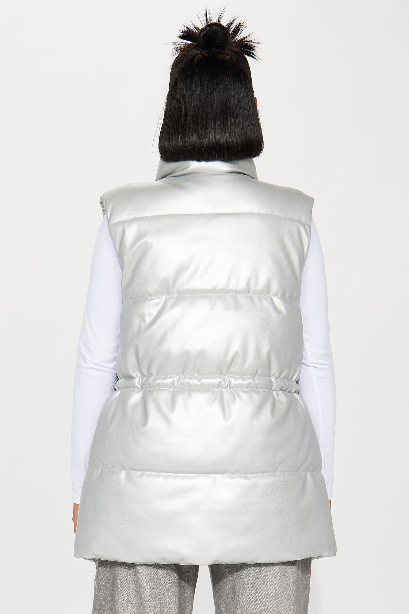 New Scene  Faux Leather Puffer Vest - Silver - Image 3