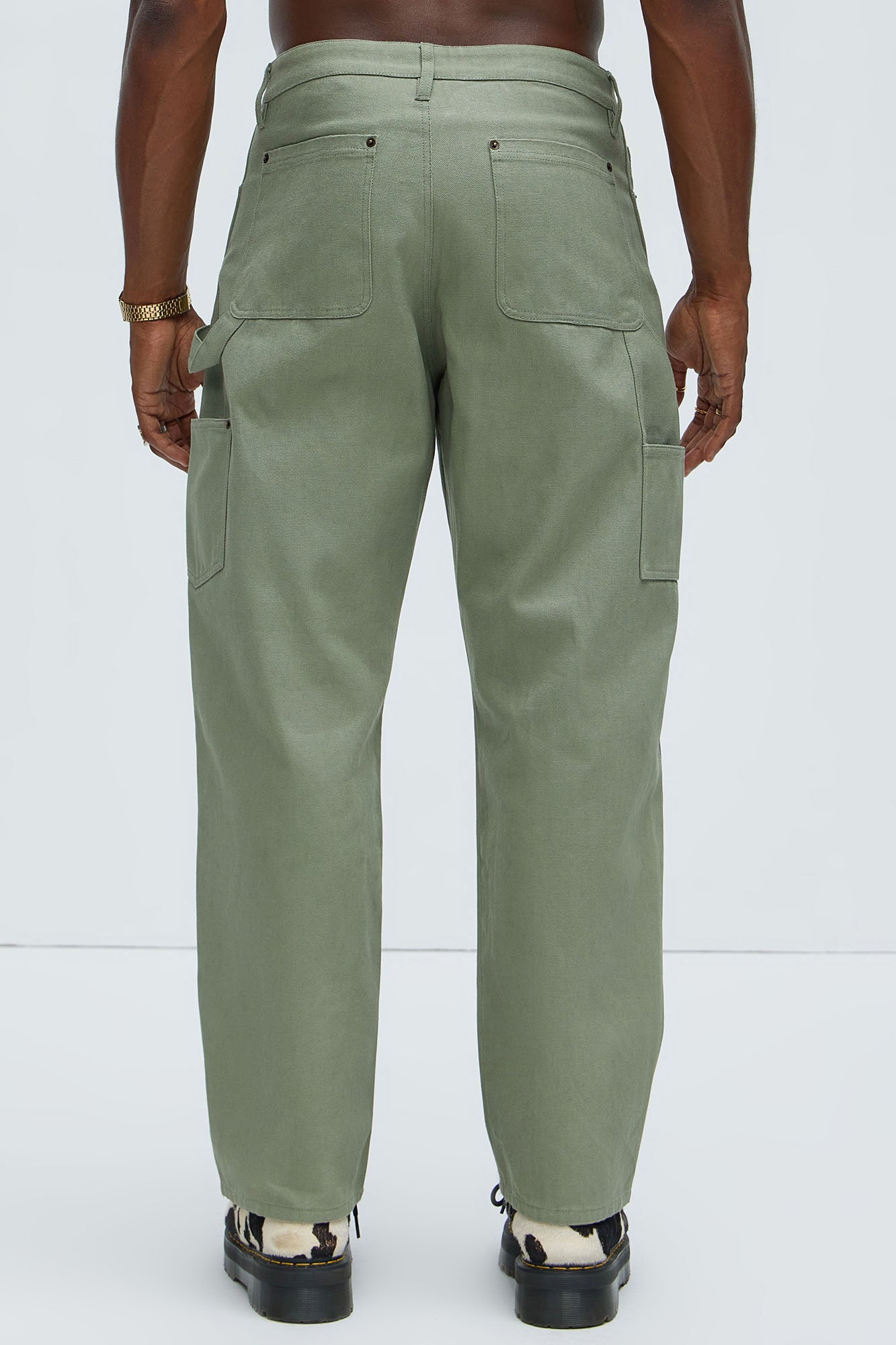 Alexander Double Knee Straight Utility Canvas Pants - Olive - Image 9