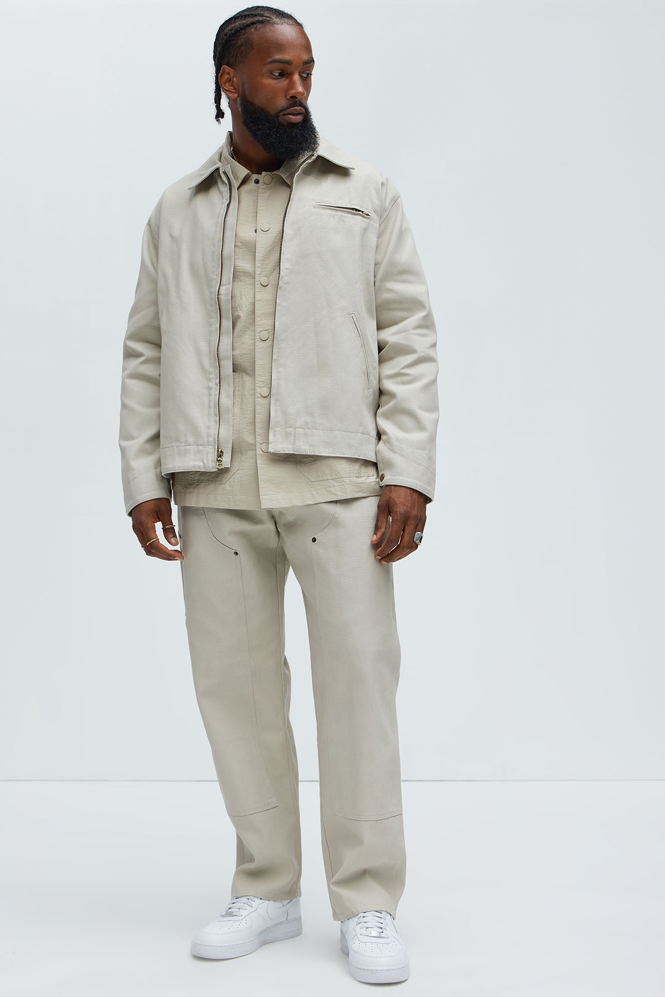 Alexander Utility Canvas Zip Work Jacket - Off White - Image 6