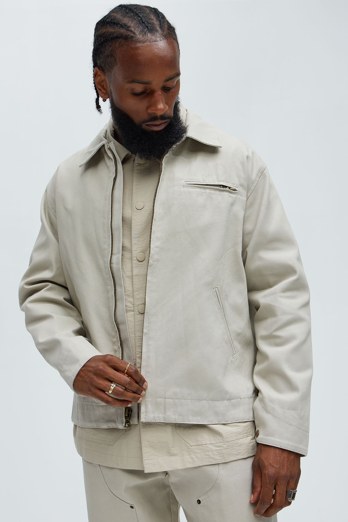 Alexander Utility Canvas Zip Work Jacket - Off White - Image 5