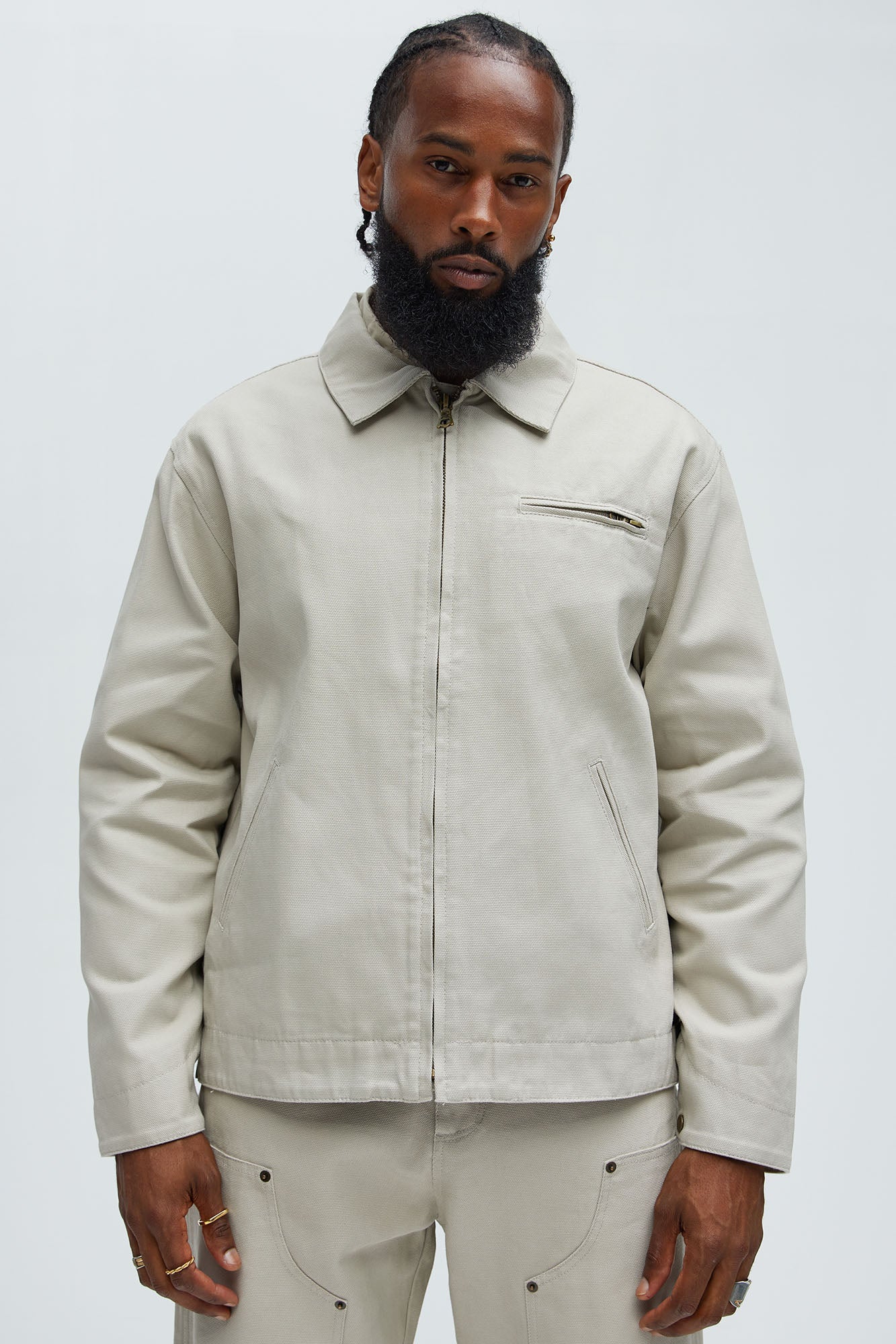 Alexander Utility Canvas Zip Work Jacket - Off White - Image 7