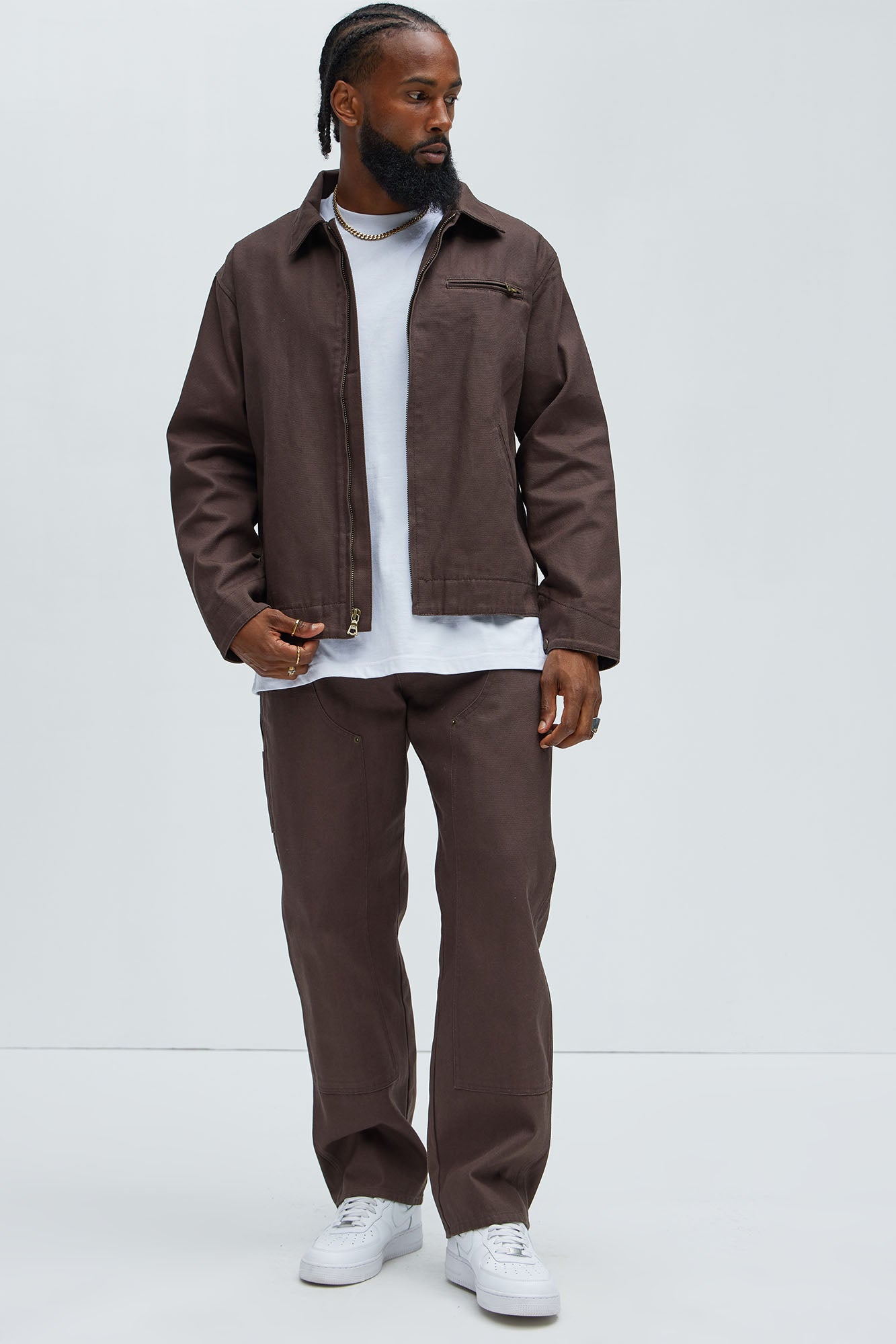 Alexander Utility Canvas Zip Work Jacket - Brown - Image 7