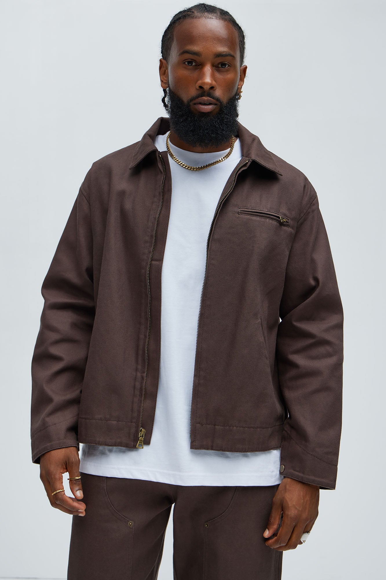 Alexander Utility Canvas Zip Work Jacket - Brown - Image 6