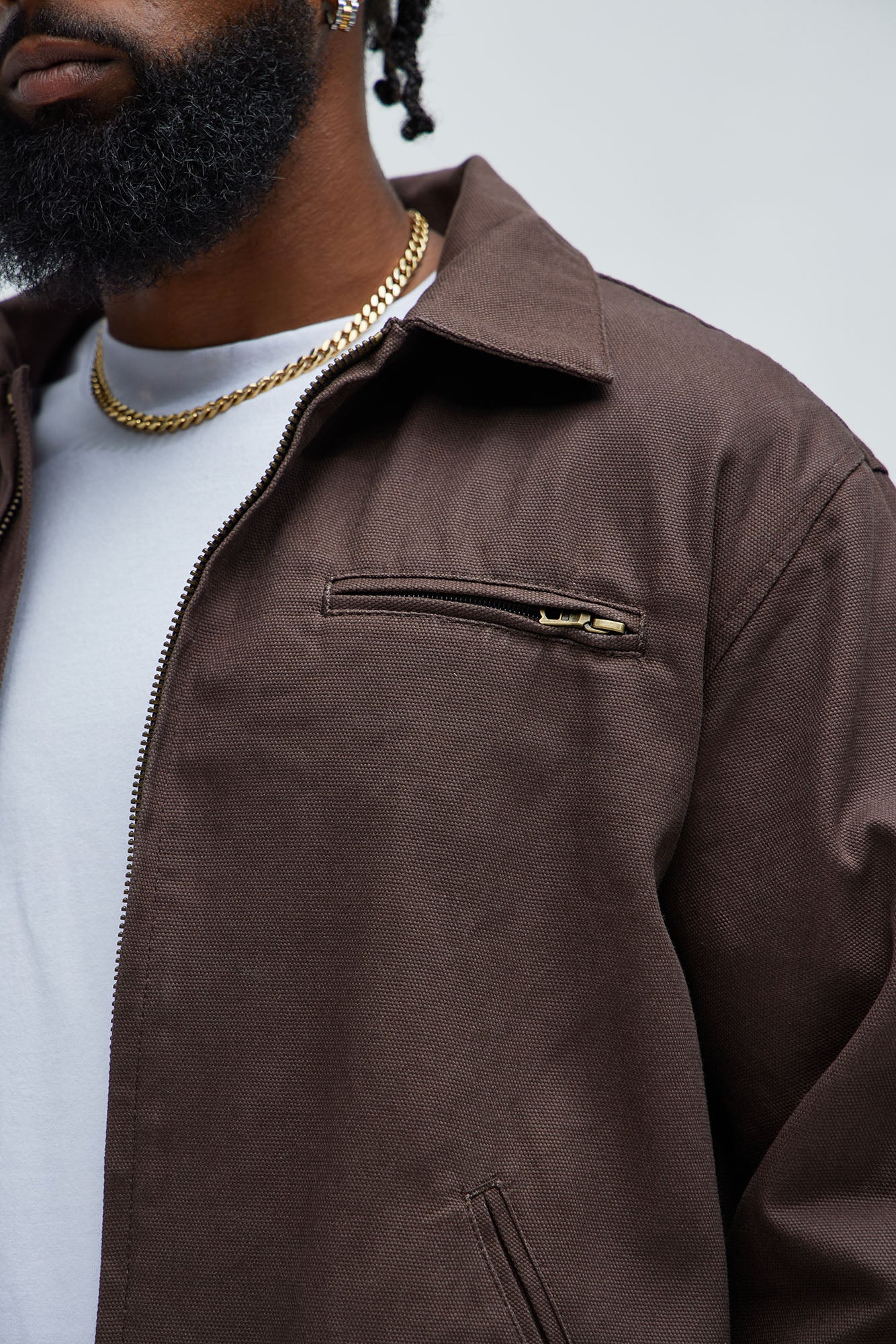 Alexander Utility Canvas Zip Work Jacket - Brown - Image 8