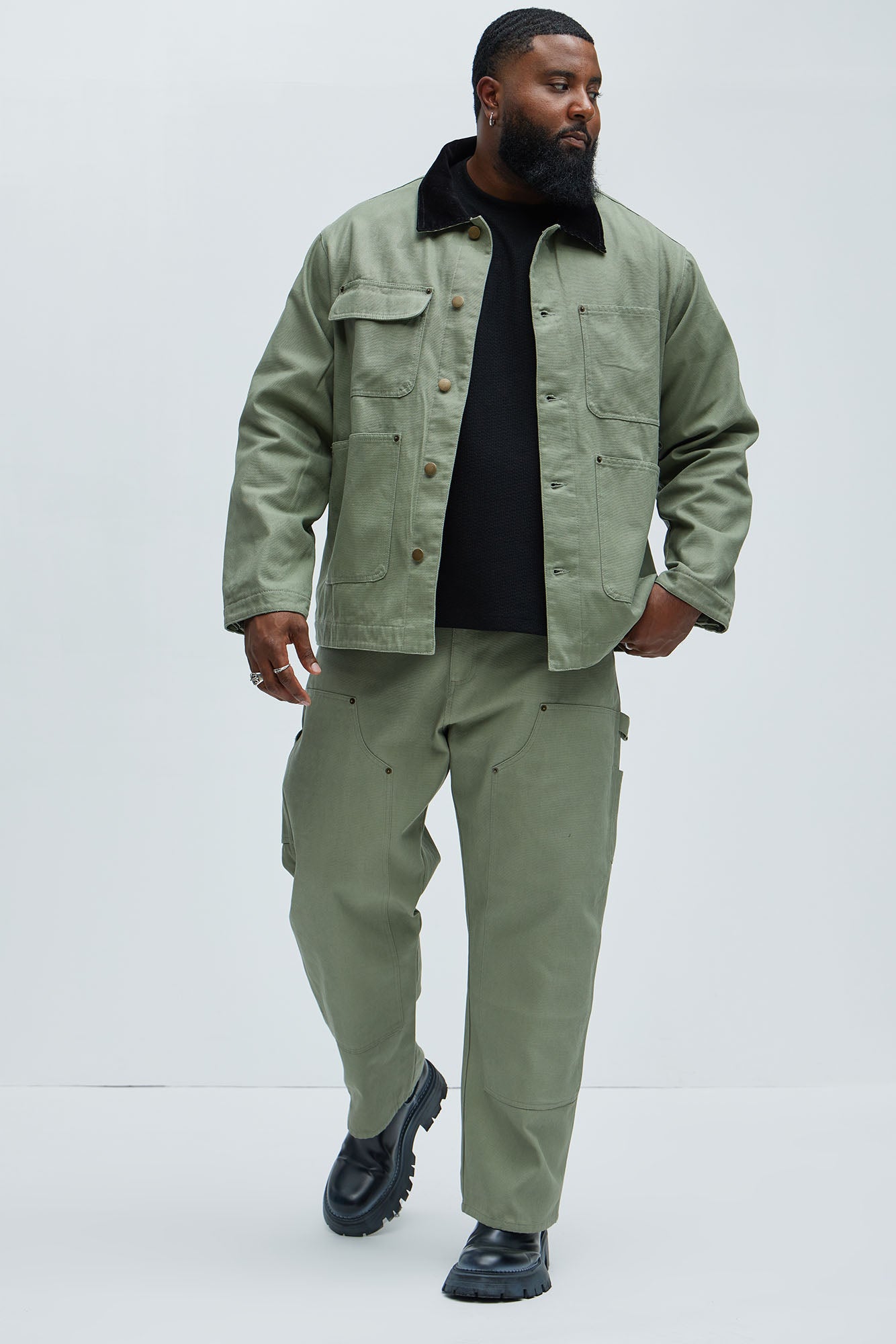 Alexander Double Knee Straight Utility Canvas Pants - Olive - Image 11