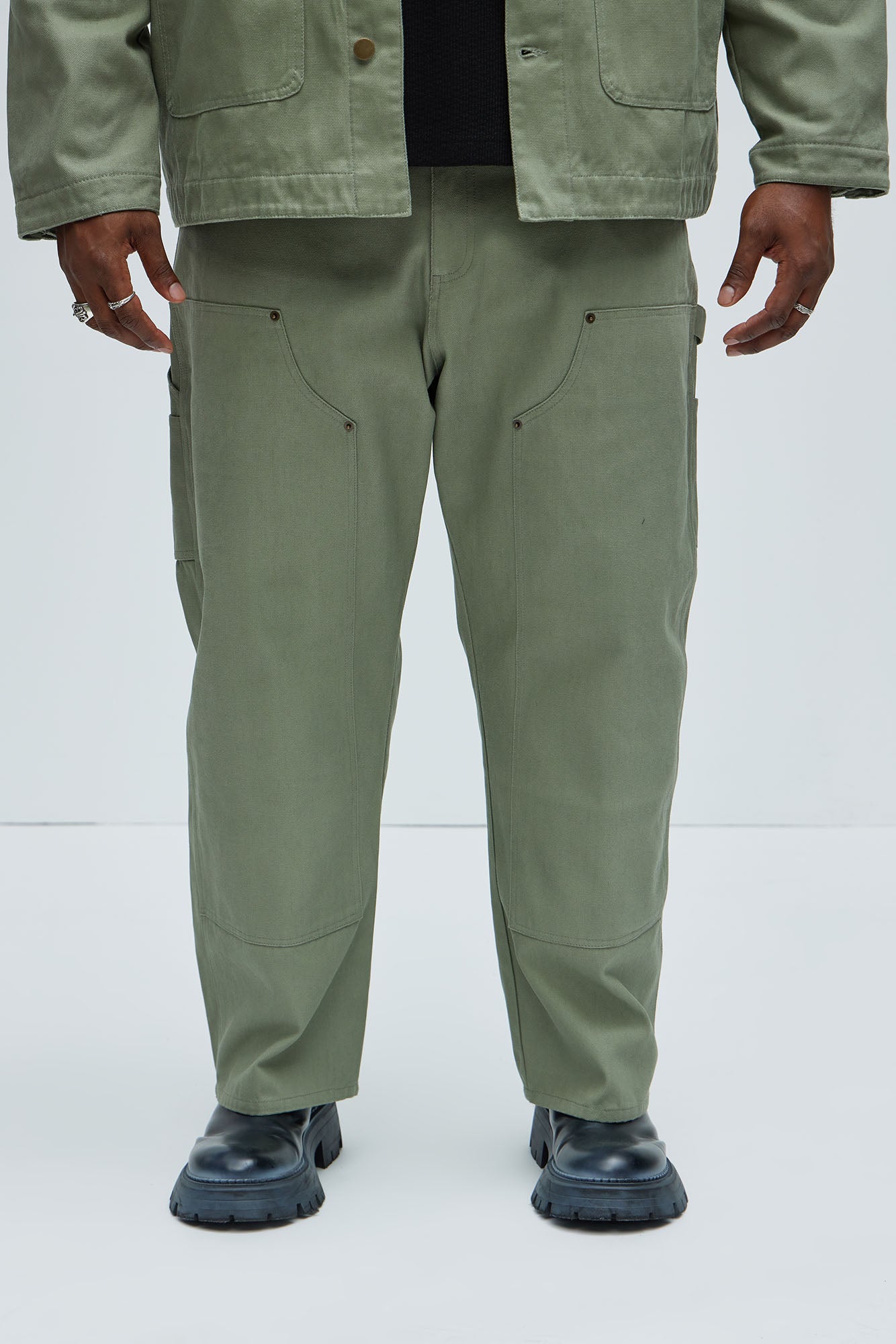 Alexander Double Knee Straight Utility Canvas Pants - Olive - Image 10