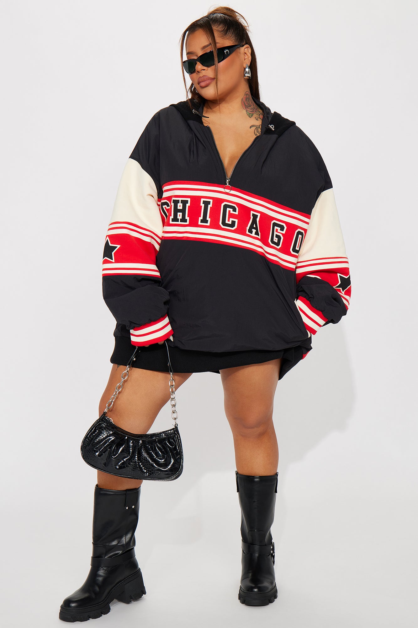 Chi Town Hooded Bomber Jacket - Red/combo - Image 6