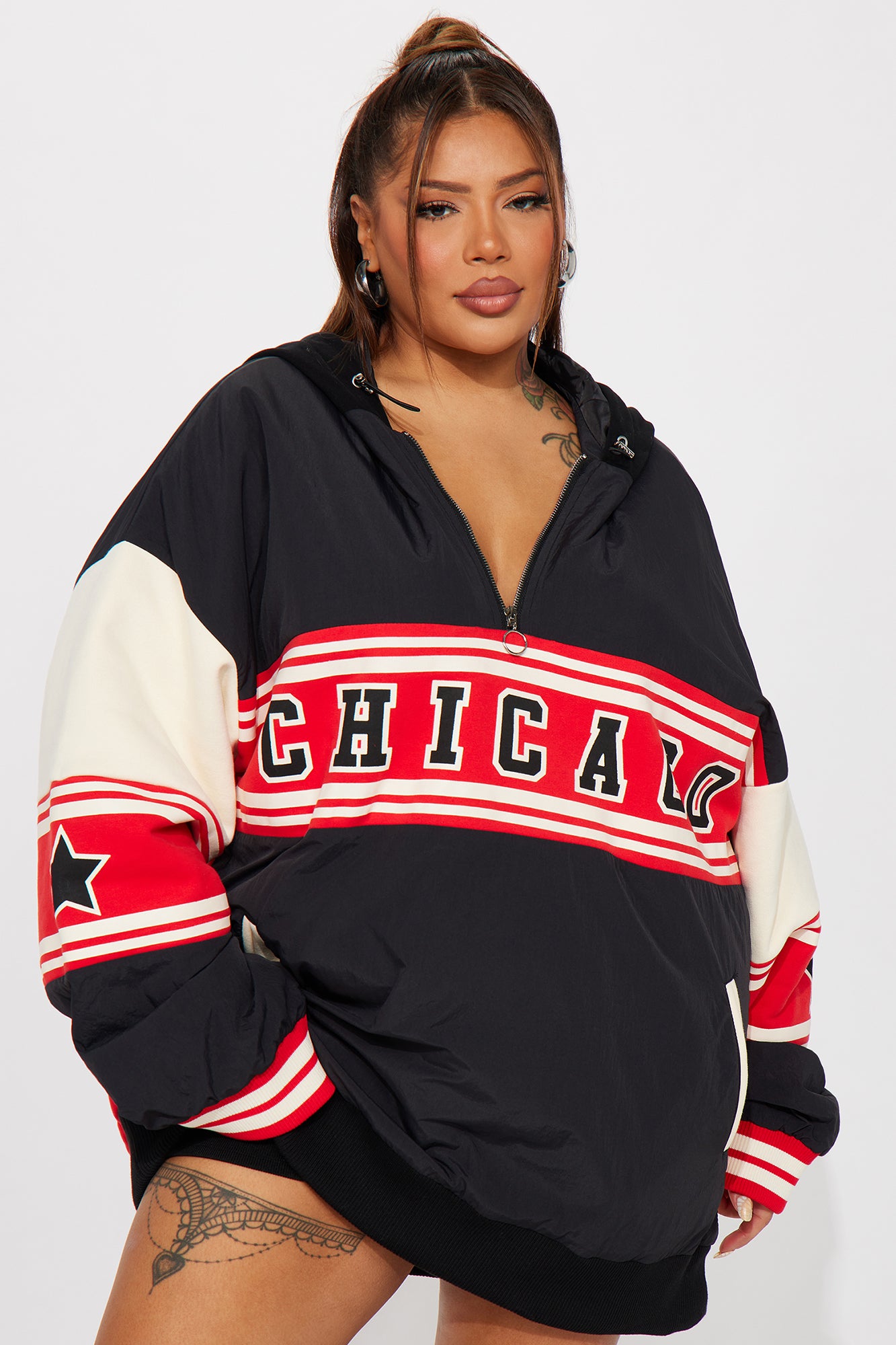 Chi Town Hooded Bomber Jacket - Red/combo - Image 5