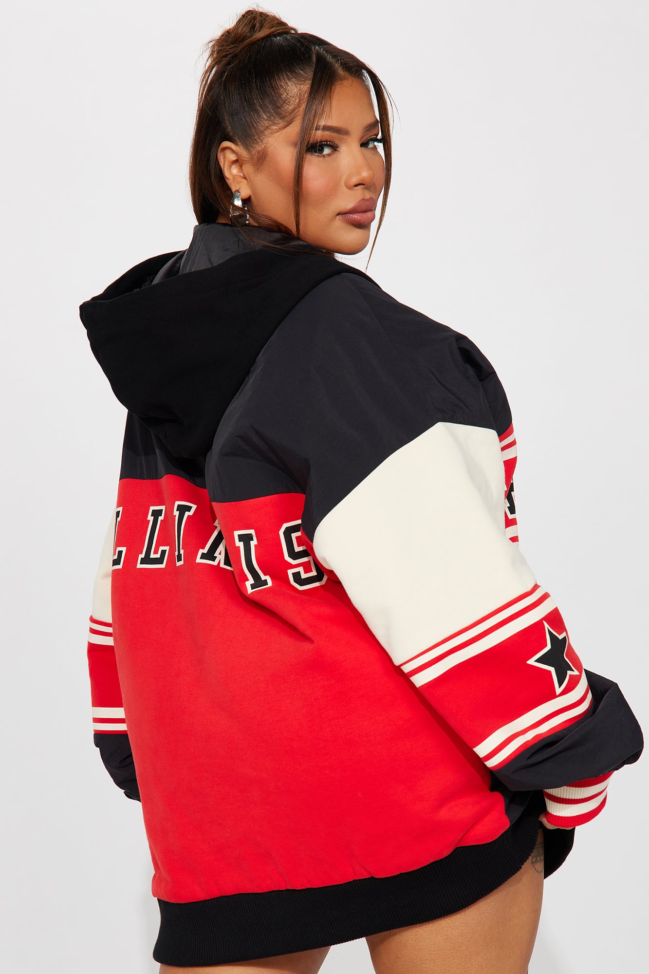 Chi Town Hooded Bomber Jacket - Red/combo - Image 7