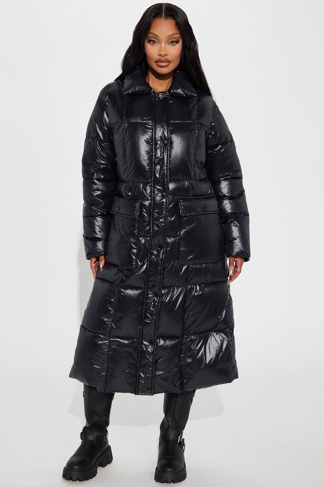 Caught You Looking Long Puffer - Black - Image 3