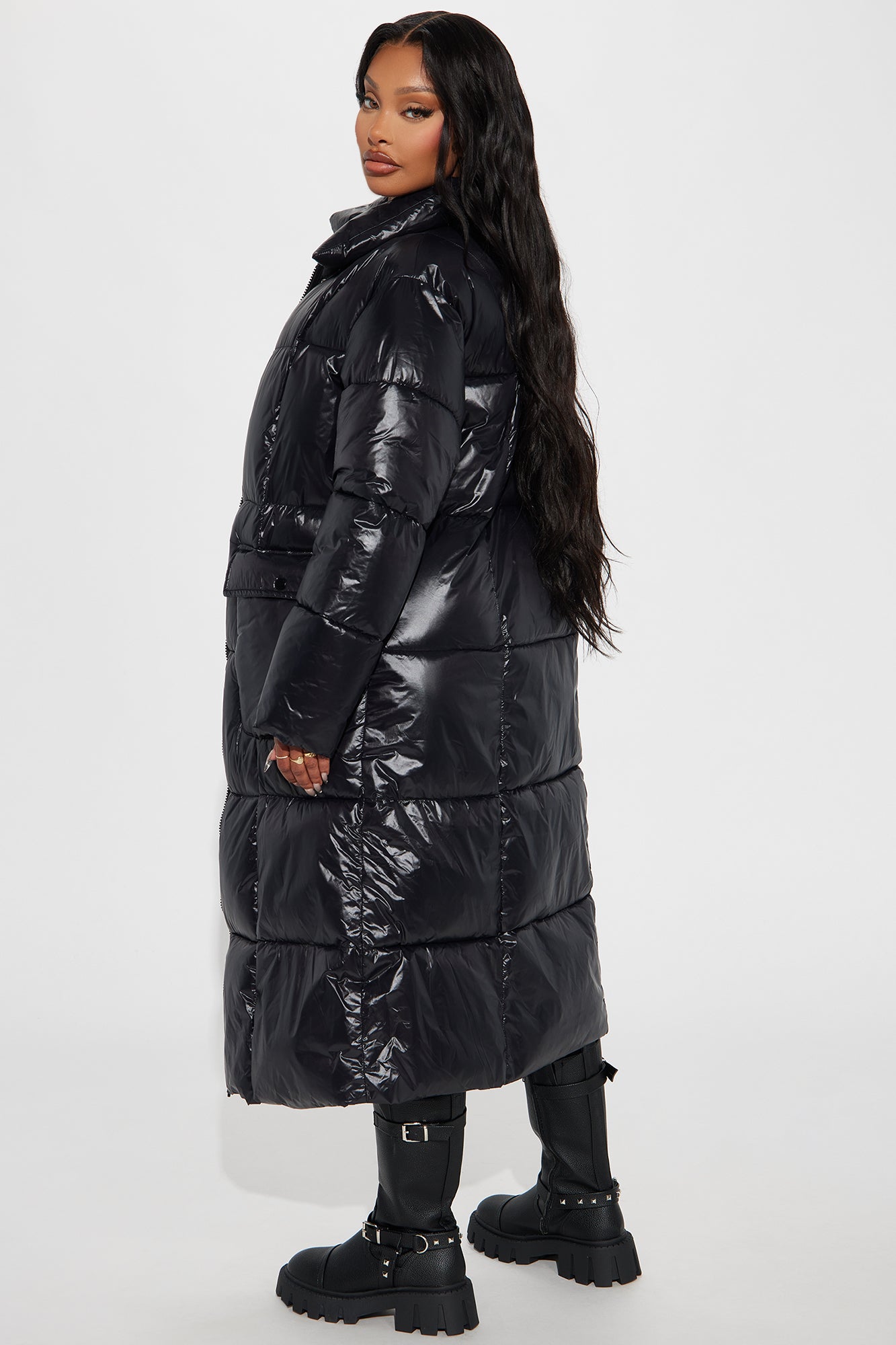 Caught You Looking Long Puffer - Black - Image 5