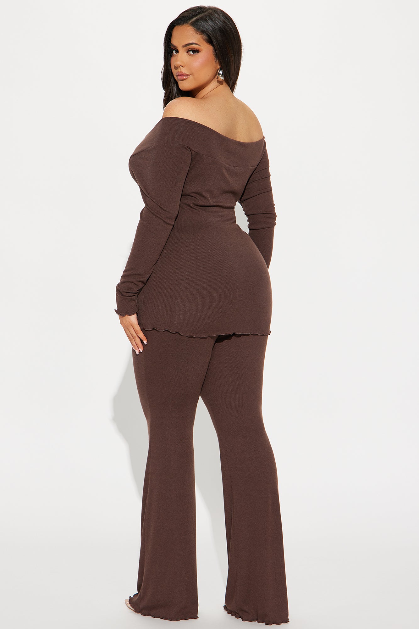 Stassi Off Shoulder Pant Set - Brown - Image 6