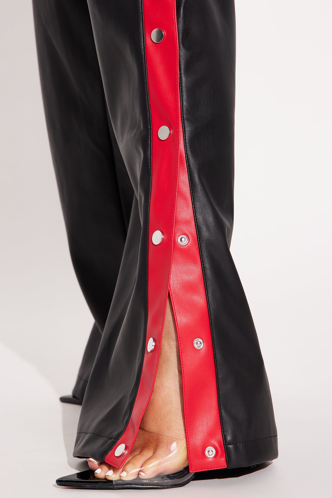 Street Feels Faux Leather Track Pant - Black/Red - Image 7