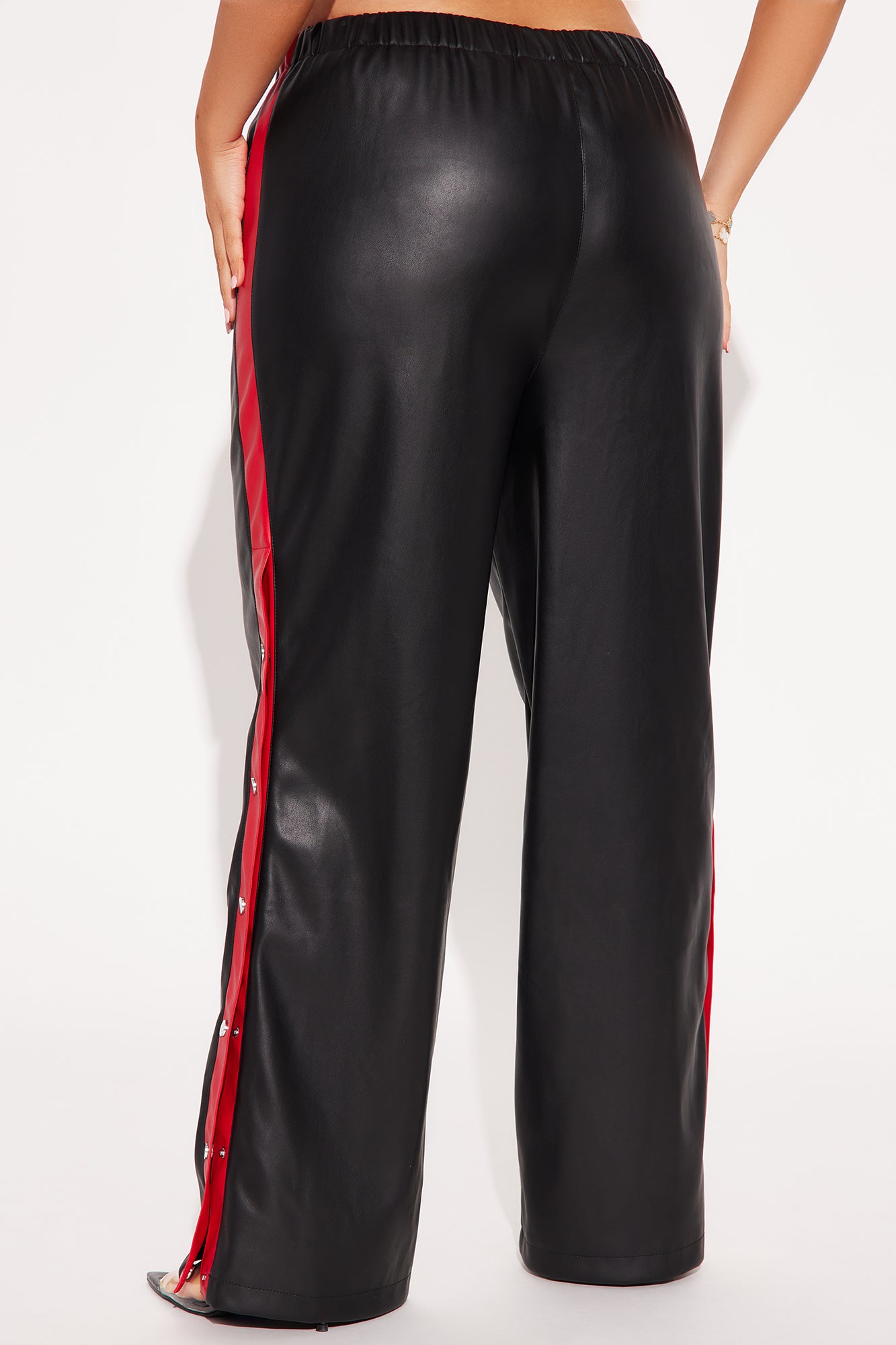Street Feels Faux Leather Track Pant - Black/Red - Image 8