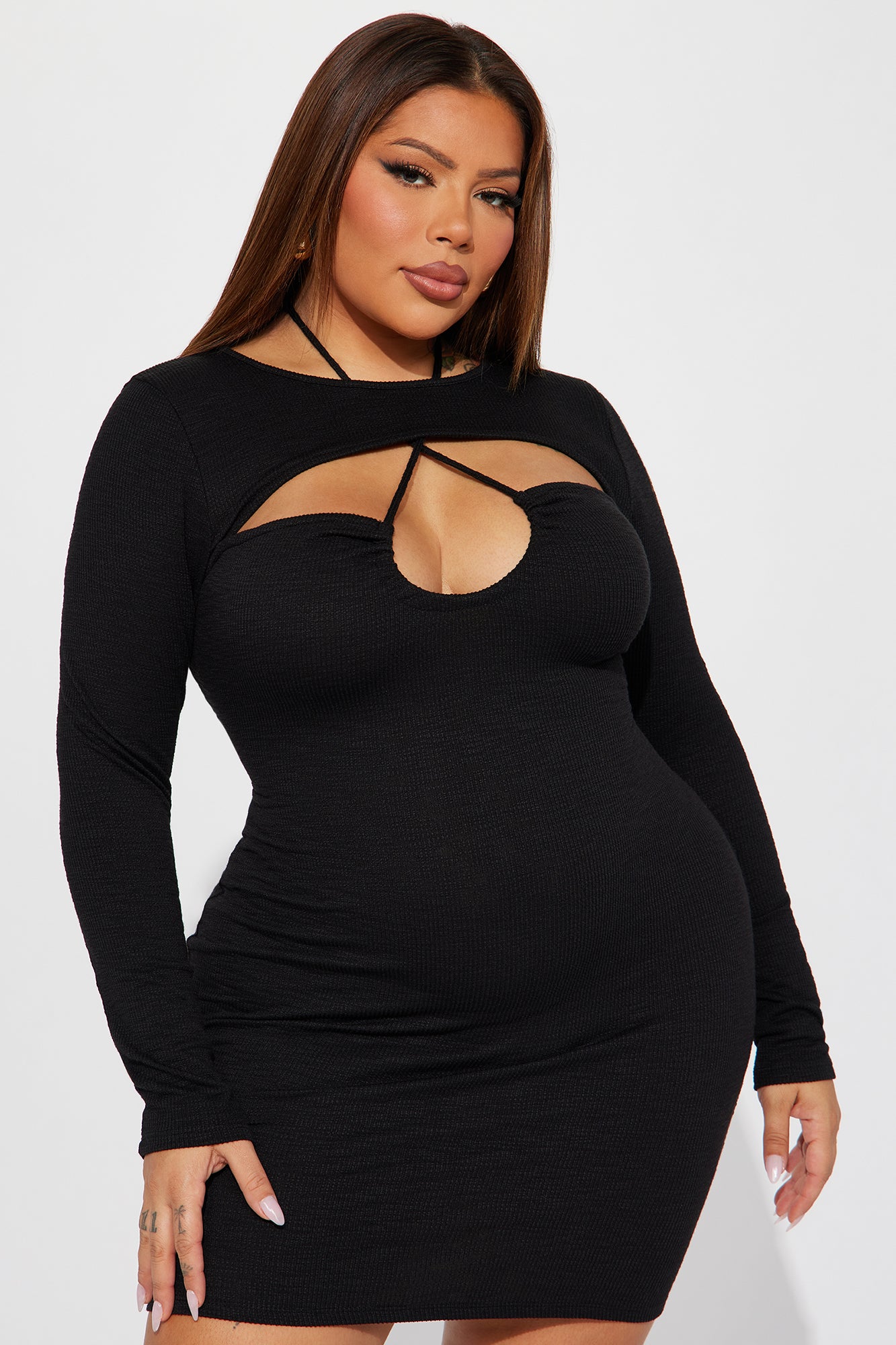 Zoey Textured Mini Dress - Black - Image 5