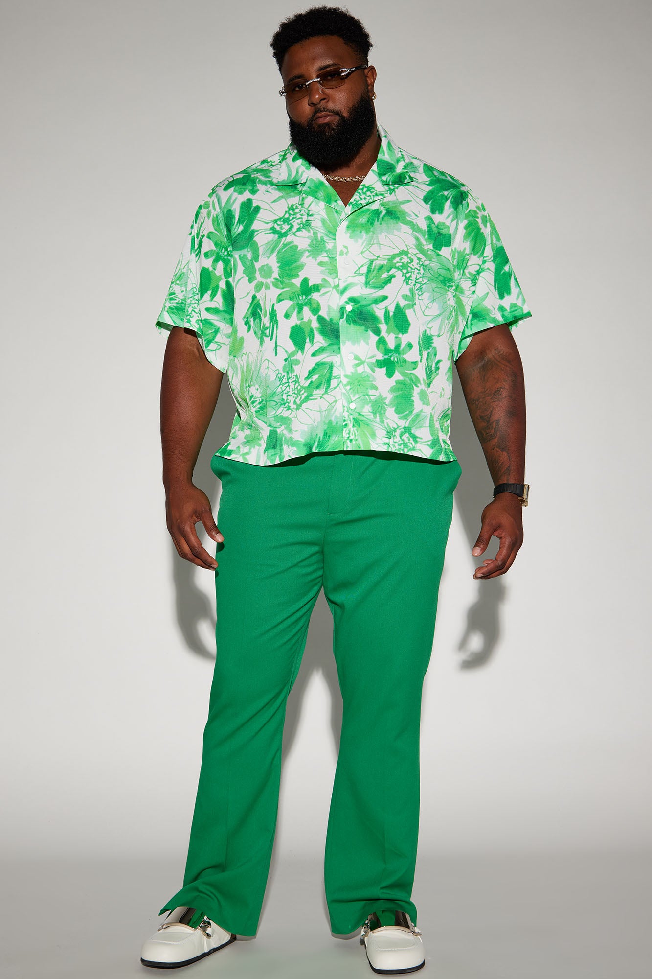 Botanical Cropped Button Up Shirt - Green - Image 5