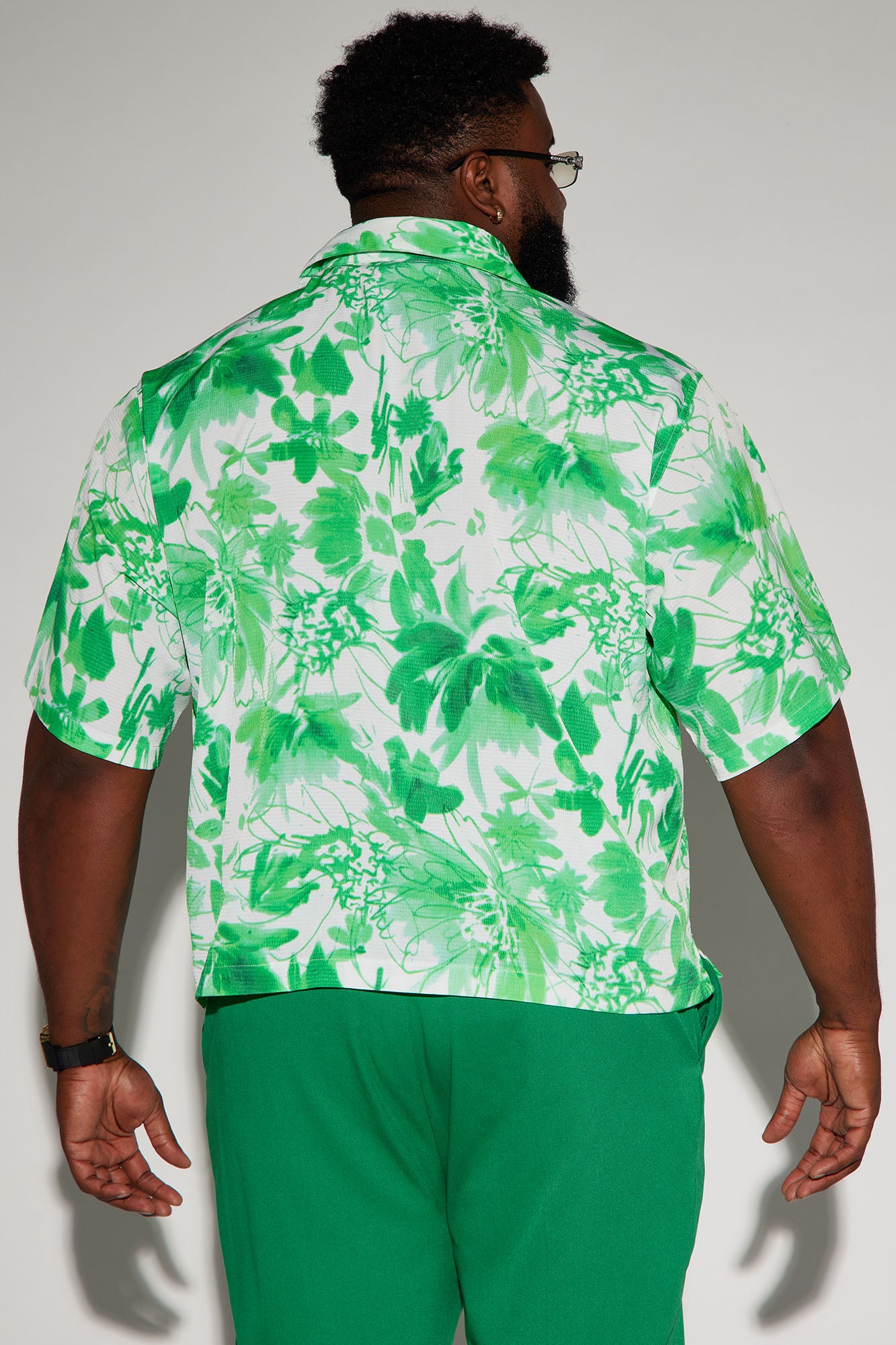 Botanical Cropped Button Up Shirt - Green - Image 6