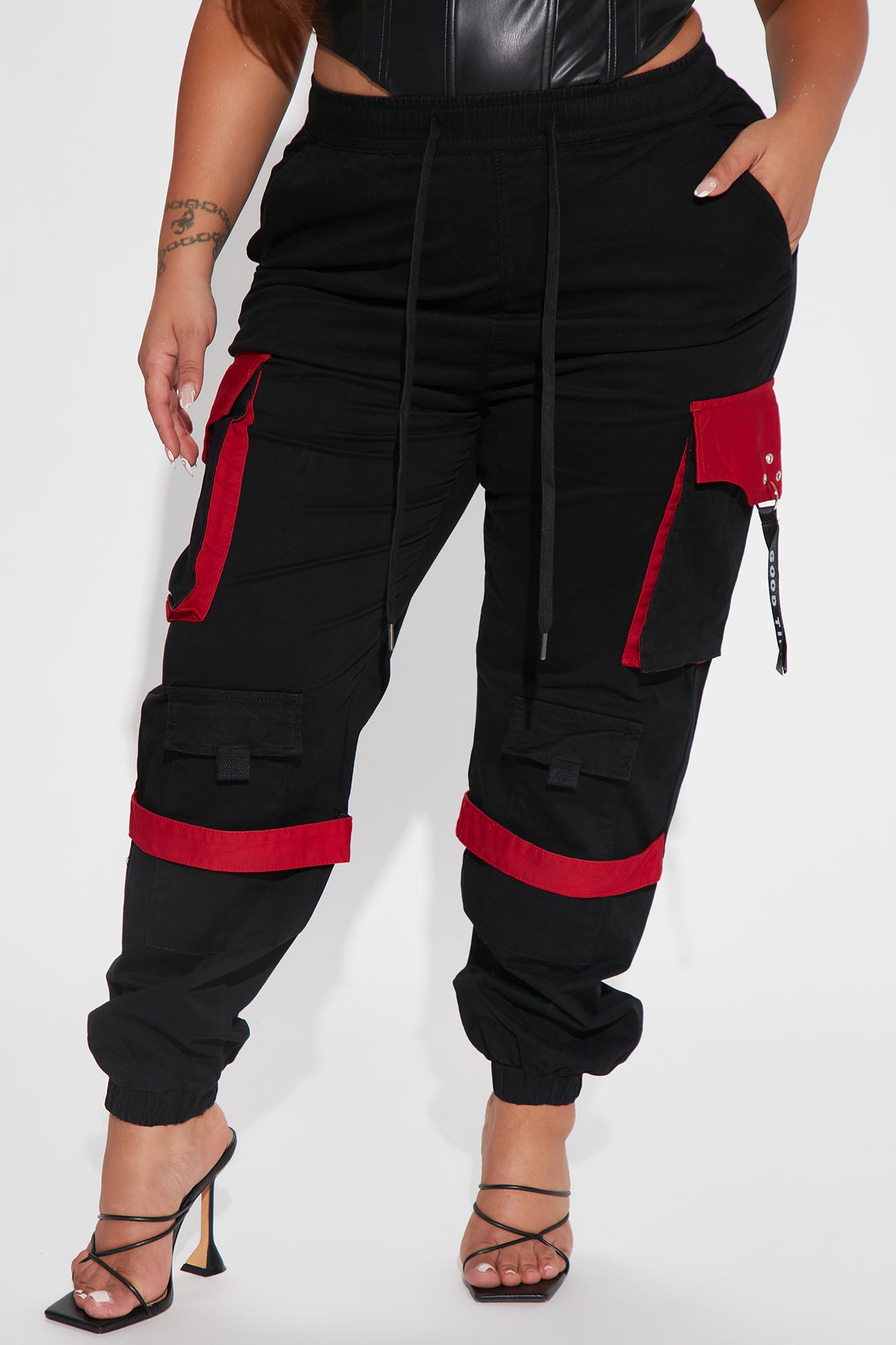 Can't Get With You Cargo Pant - Black/Red - Image 6
