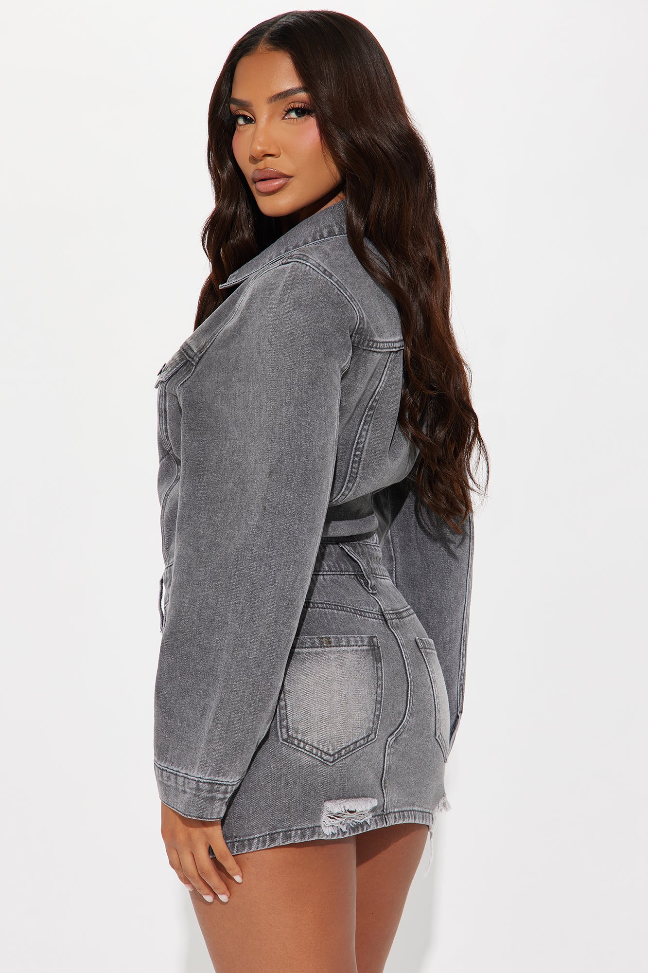 Adriana Denim Mini Dress - Black Wash - Image 3