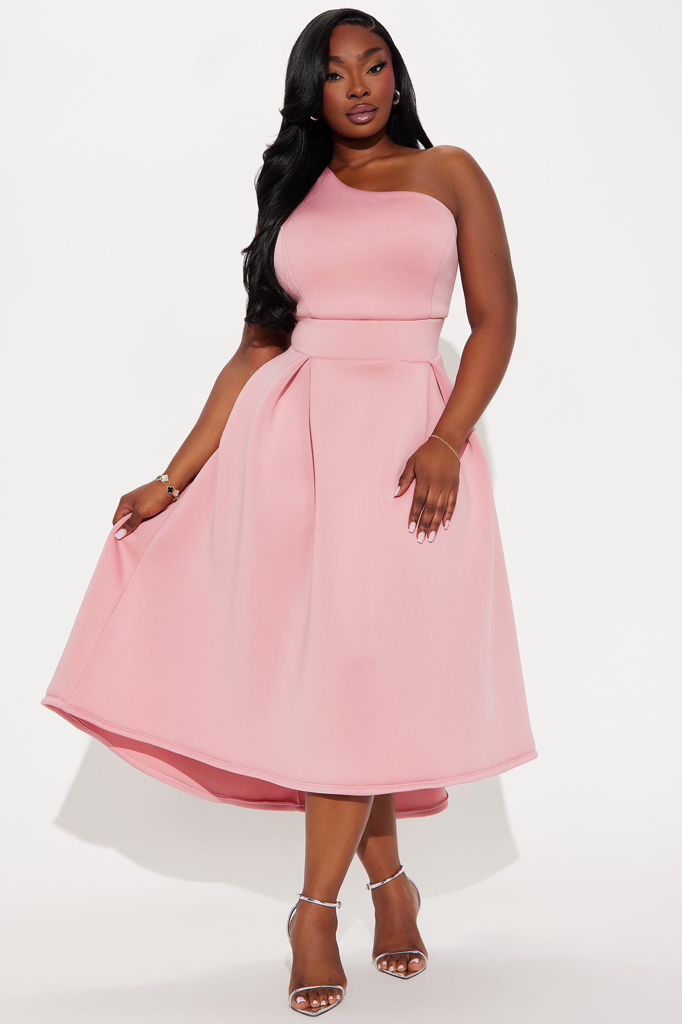 Alaina One Shoulder Midi Dress - Rose - Image 4