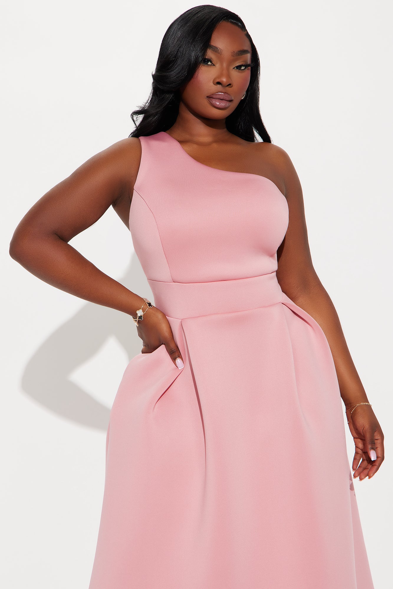 Alaina One Shoulder Midi Dress - Rose - Image 5