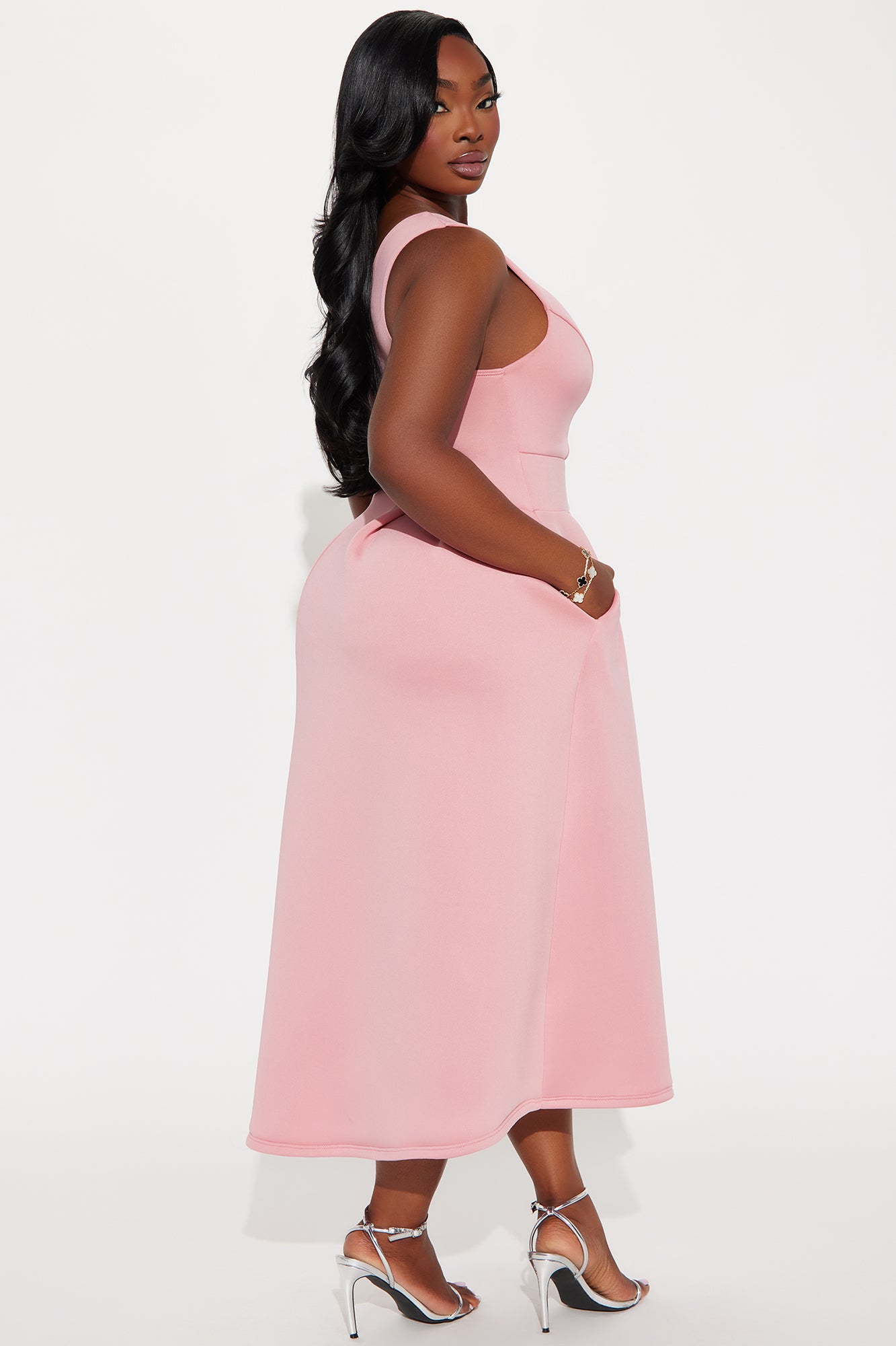 Alaina One Shoulder Midi Dress - Rose - Image 6